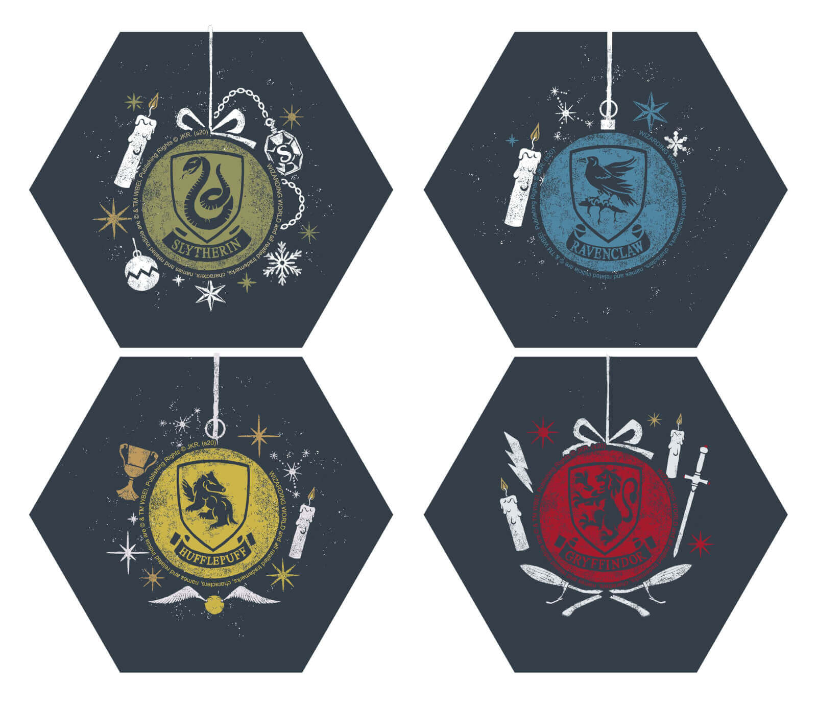 

Harry Potter Hogwarts Houses Christmas Hexagonal Coaster Set