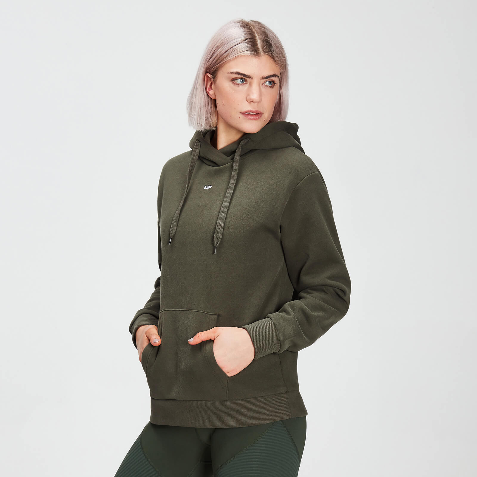 5056379574951 - Womens Essentials Hoodie with Kangaroo Pocket Dark Olive - L 5056379574951 - Womens Essentials Hoodie with Kangaroo Pocket Dark Olive - L