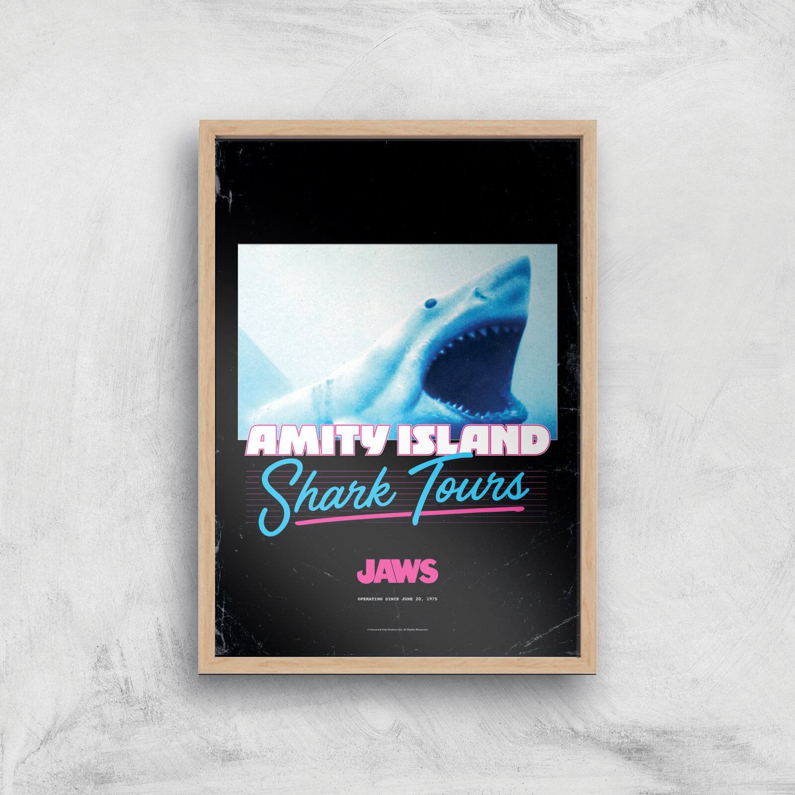 Les Dents de la Mer Amity Island Shark Tours Affiche - A4 - Wooden Frame