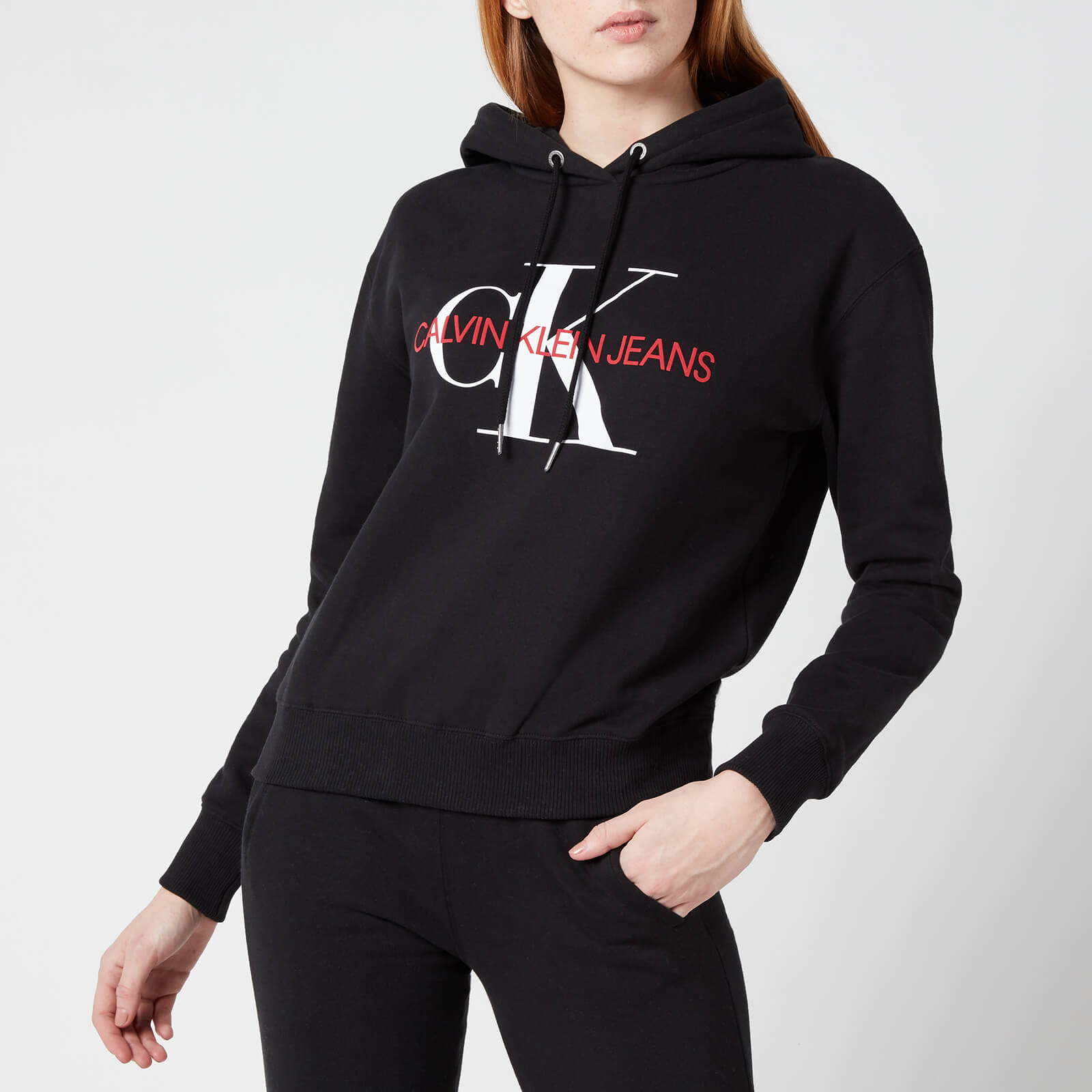 Calvin Klein Jeans Women's Crop Monogram Hoodie - Ck Black - XS