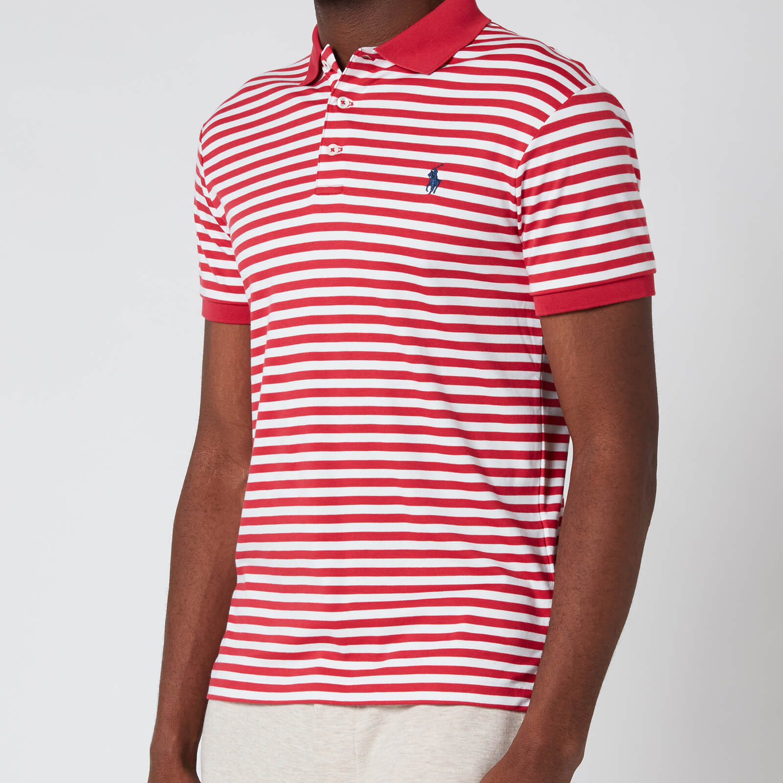 Polo Ralph Lauren Men's Interlock Striped Slim Fit Polo Shirt - Sunrise Red/White - S