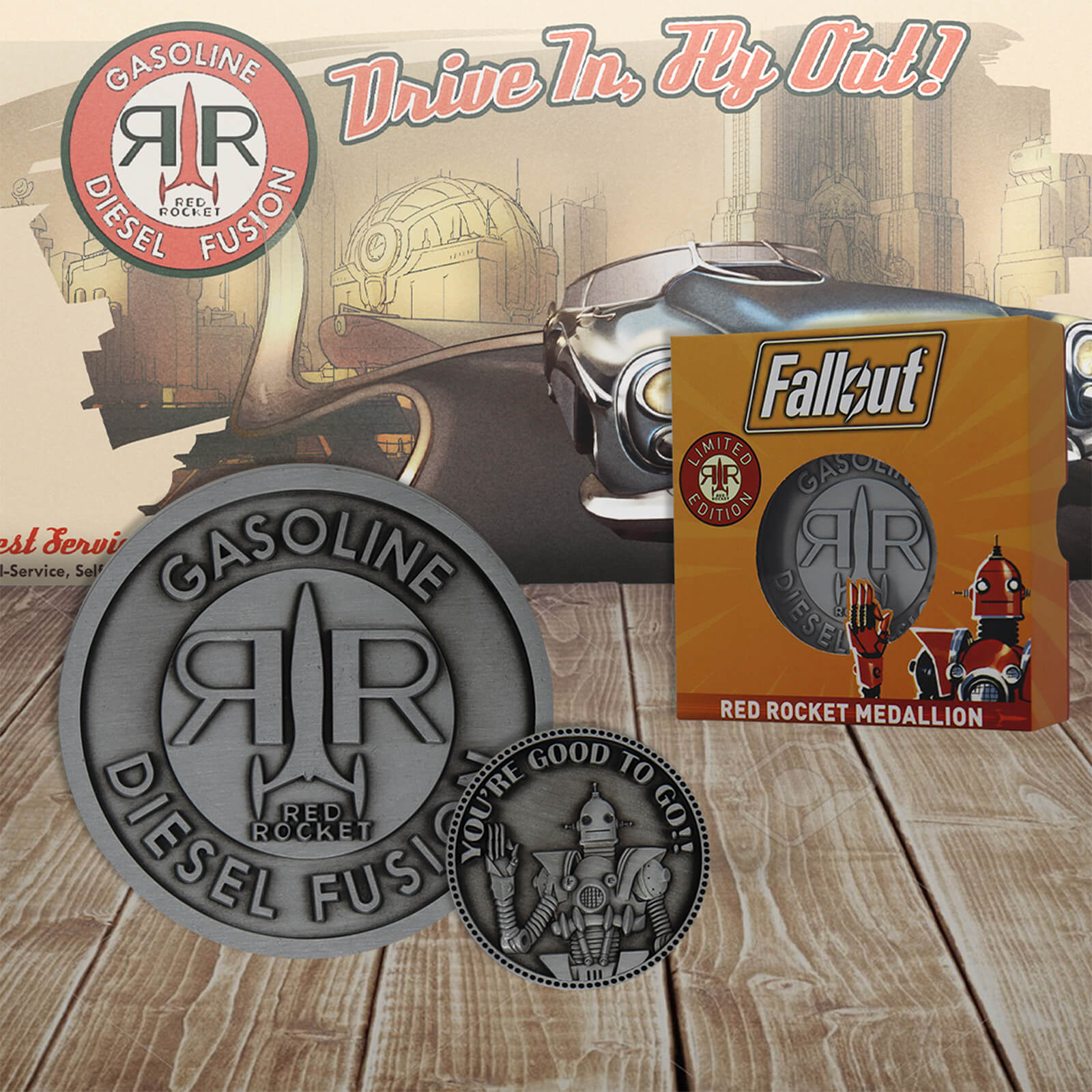 Medaillon et piece de monnaie Fallout Red Rocket Collector Edition Limitee DUST! - Exclusivite Zavvi
