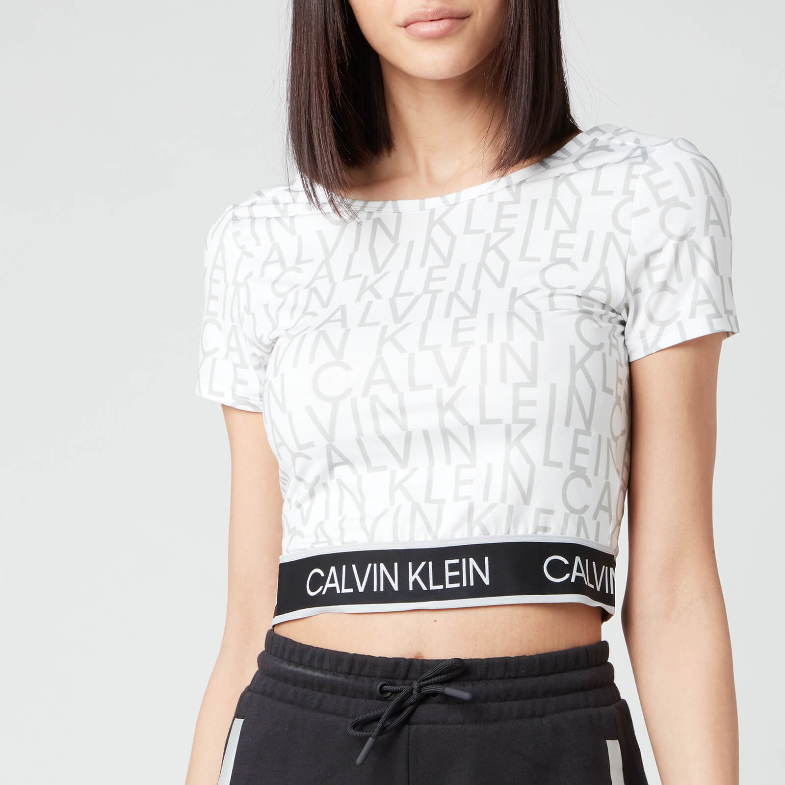 Calvin Klein Performance Women's AOP Cropped Short Sleeve T-Shirt - Bright White - M