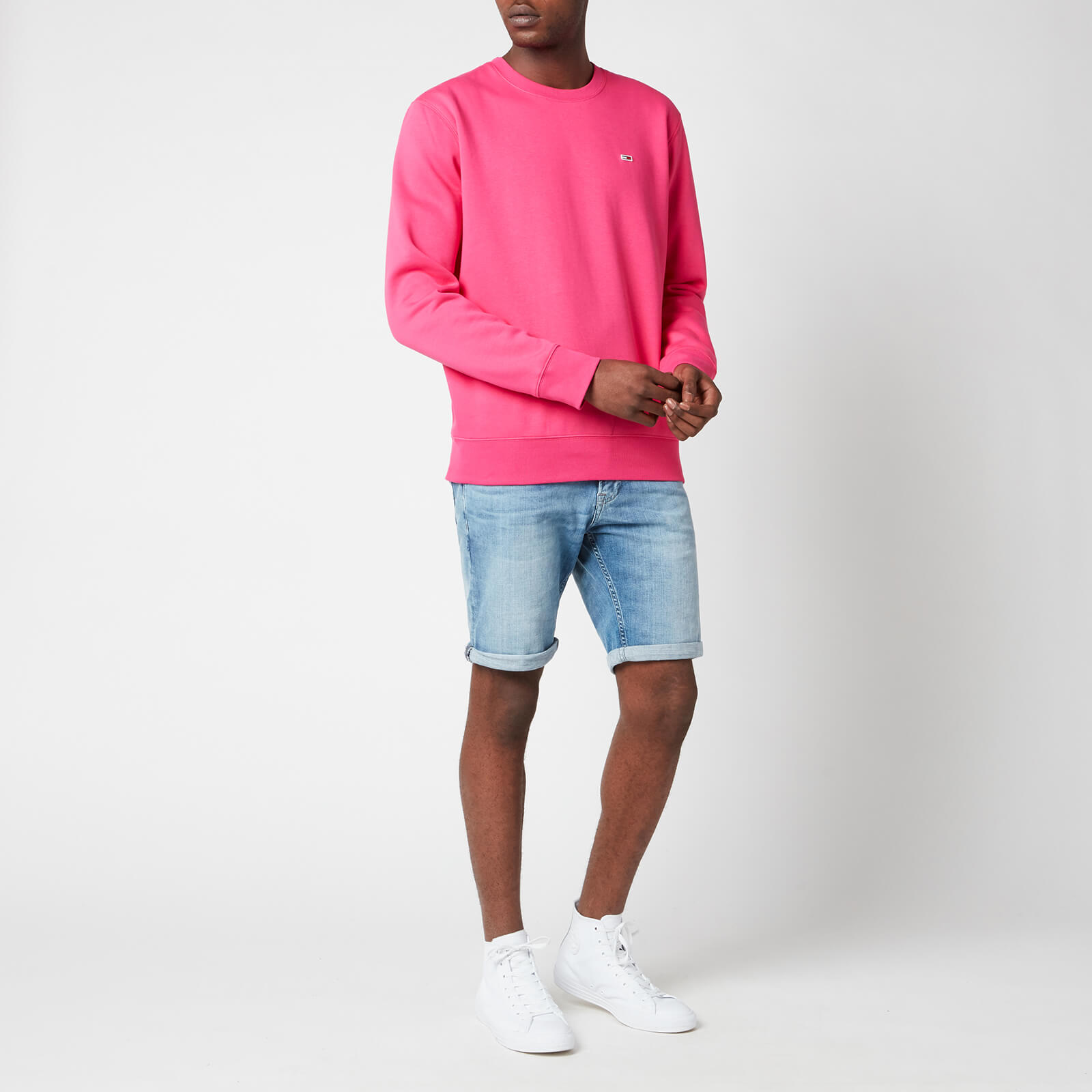 Tommy Jeans Men's Regular Fit Fleece Crewneck Sweatshirt - Bright Cerise Pink - M