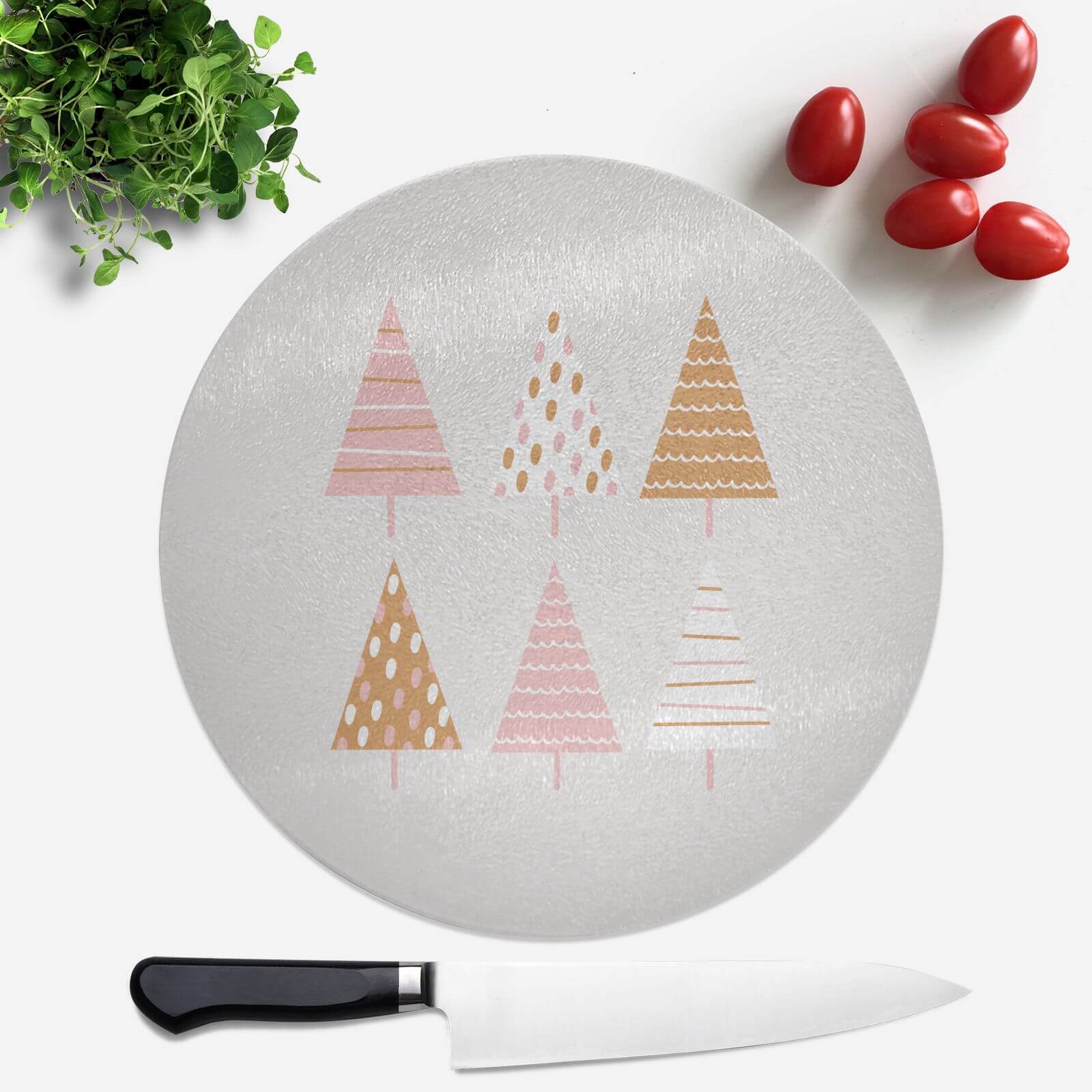 Pretty Christmas Trees Round Chopping Board