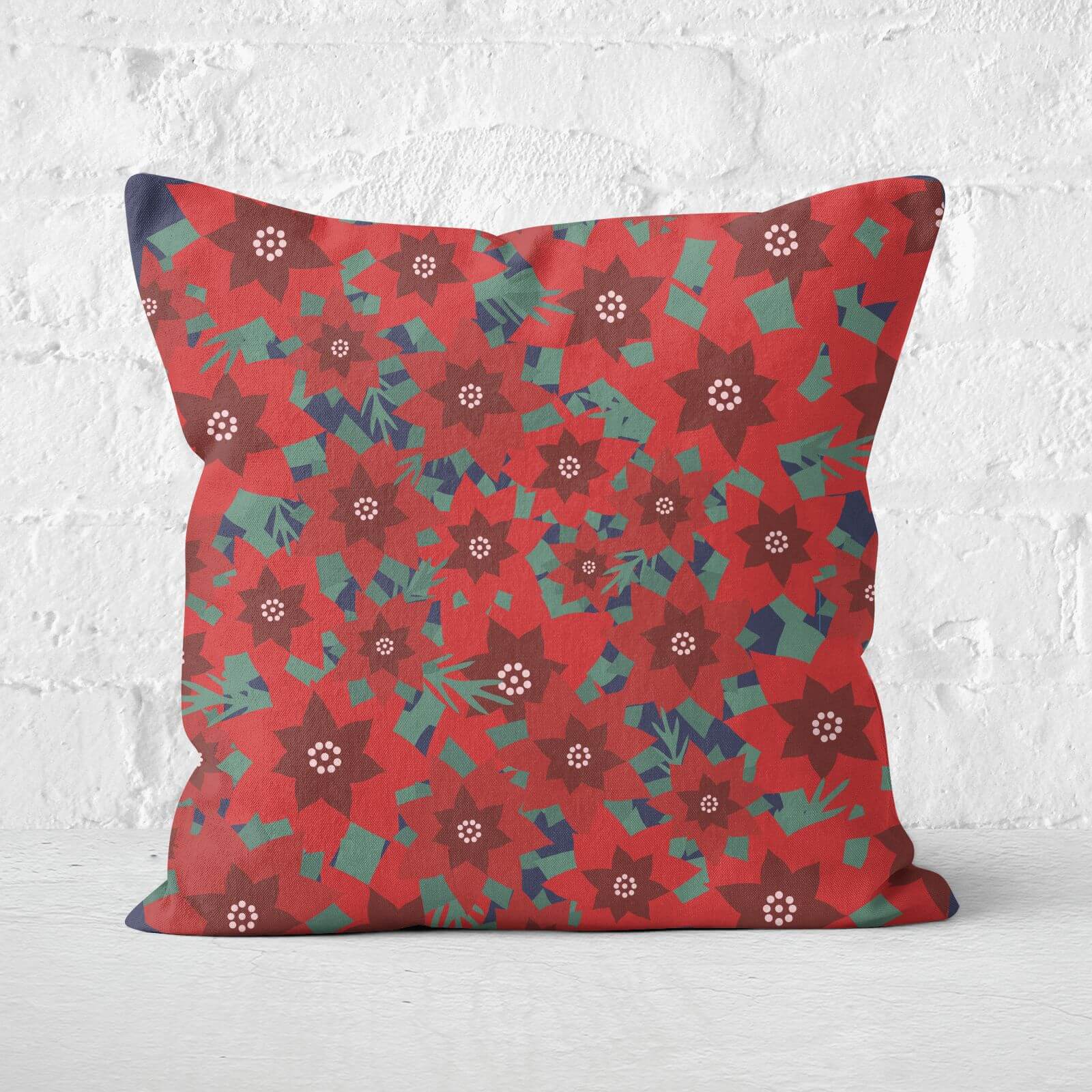 Christmas Floral Square Cushion - 60x60cm - Soft Touch