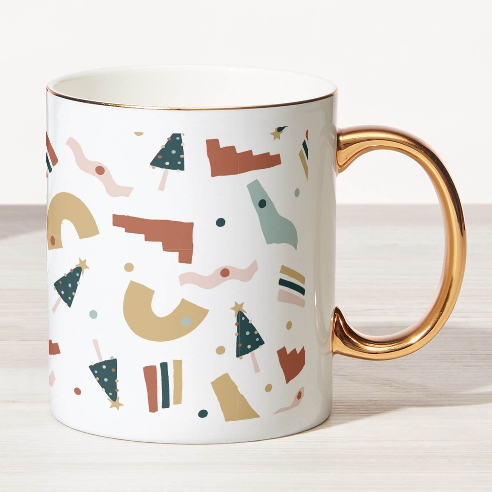 Christmas Pattern Bone China Gold Handle Mug