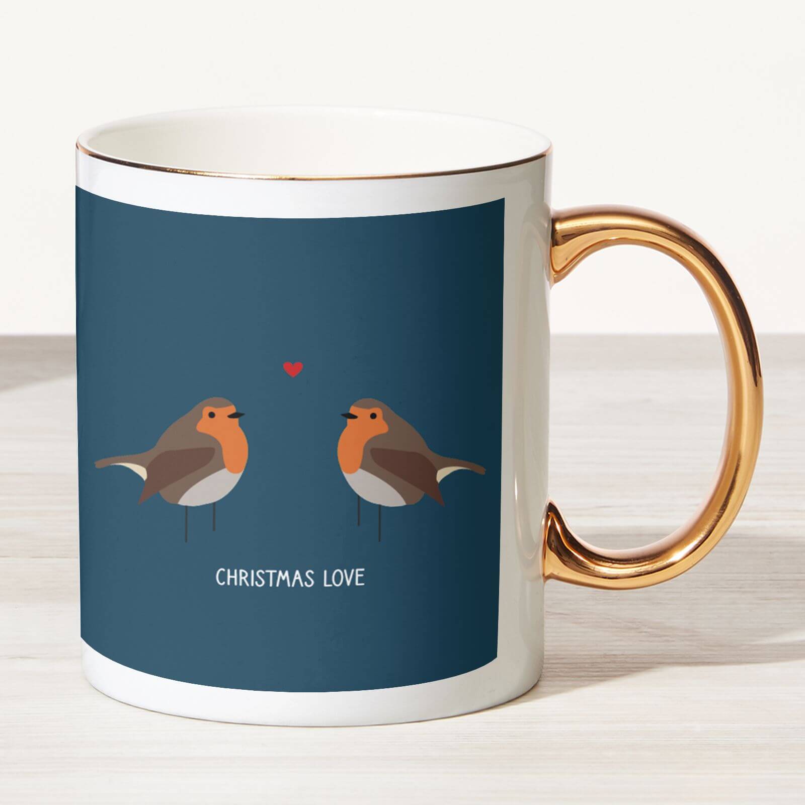 Robin Love Bone China Gold Handle Mug