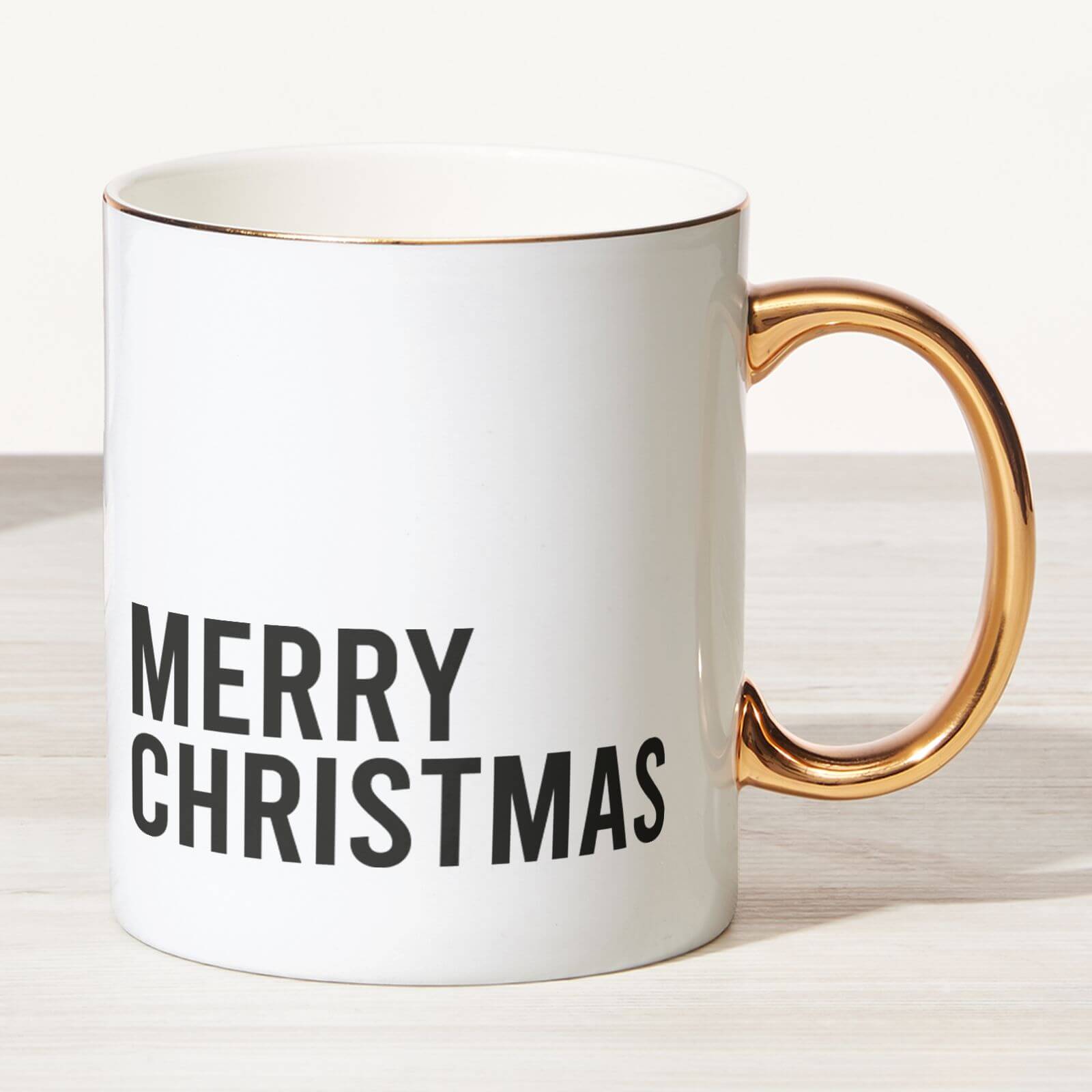 Merry Christmas Bone China Gold Handle Mug