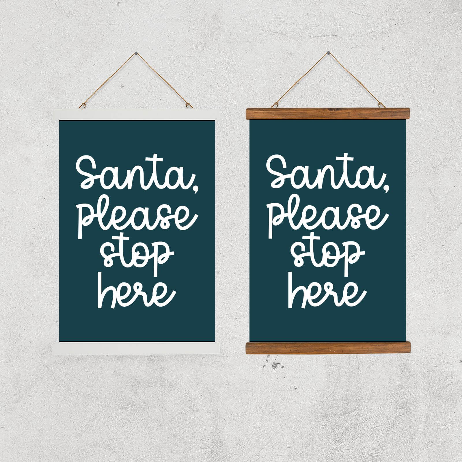 Santa Please Stop Here Blue Giclee Art Print - A2 - Black Frame