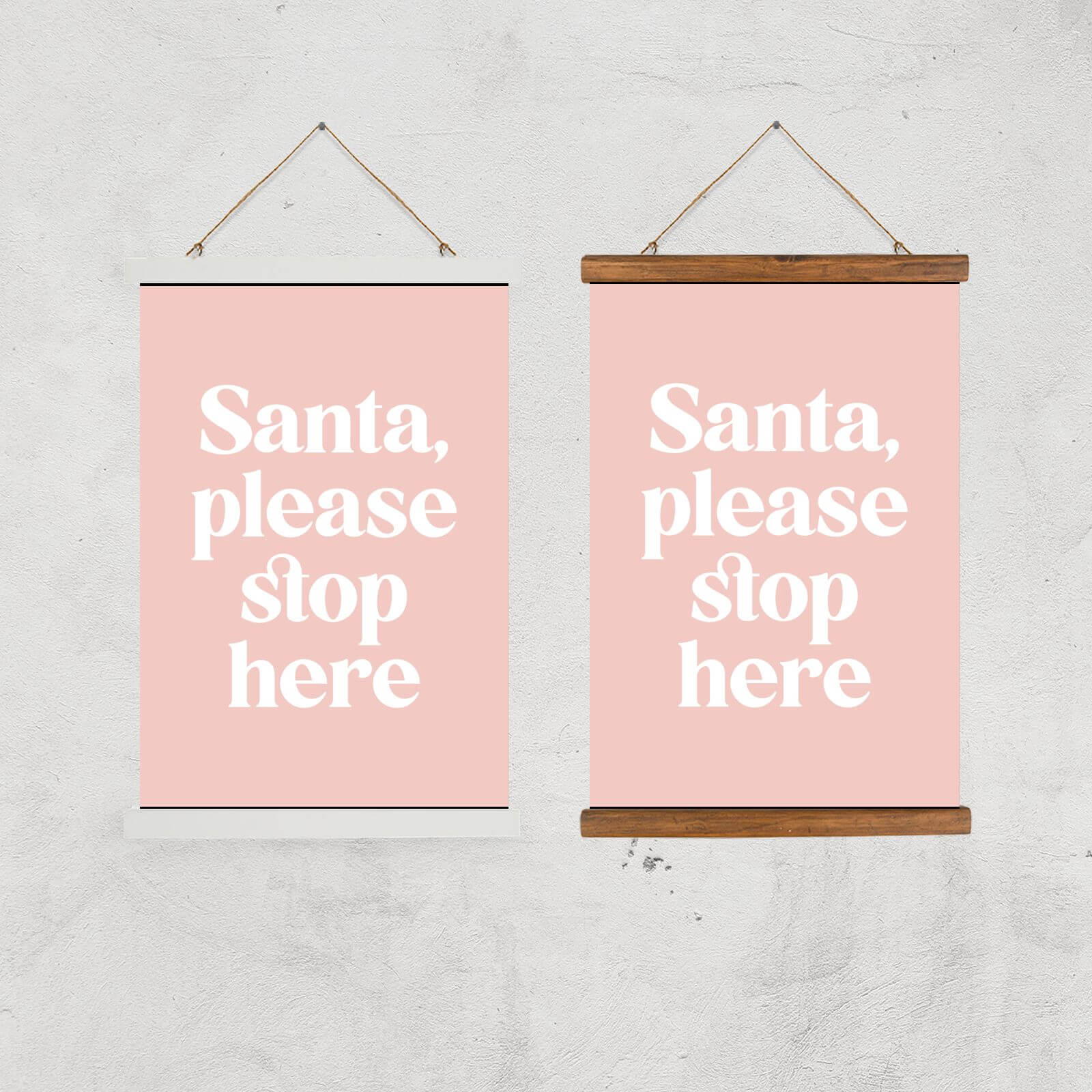 Santa Please Stop Here Pink Giclee Art Print - A2 - Black Frame