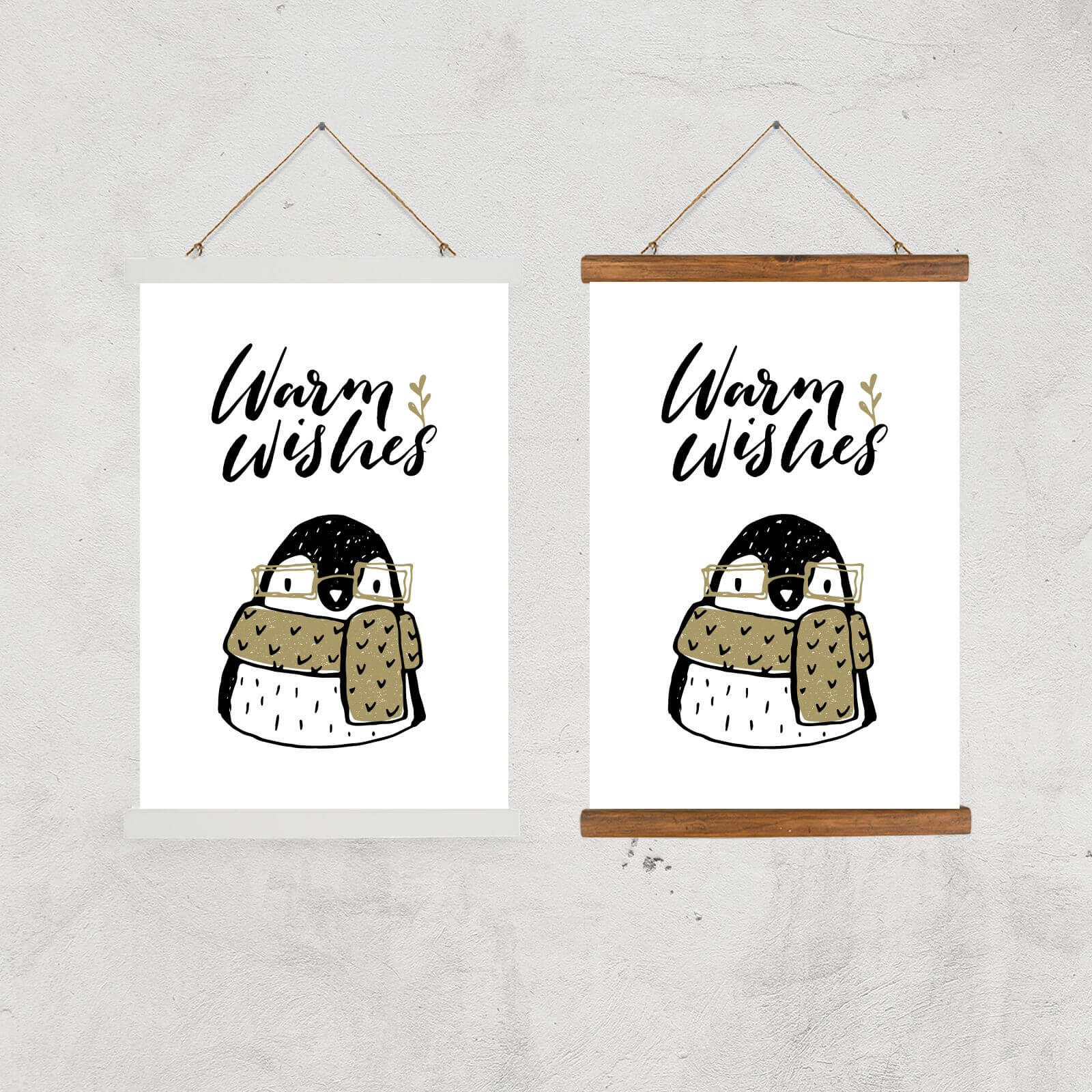 Warm Wishes Penguin Giclee Art Print - A2 - Black Frame