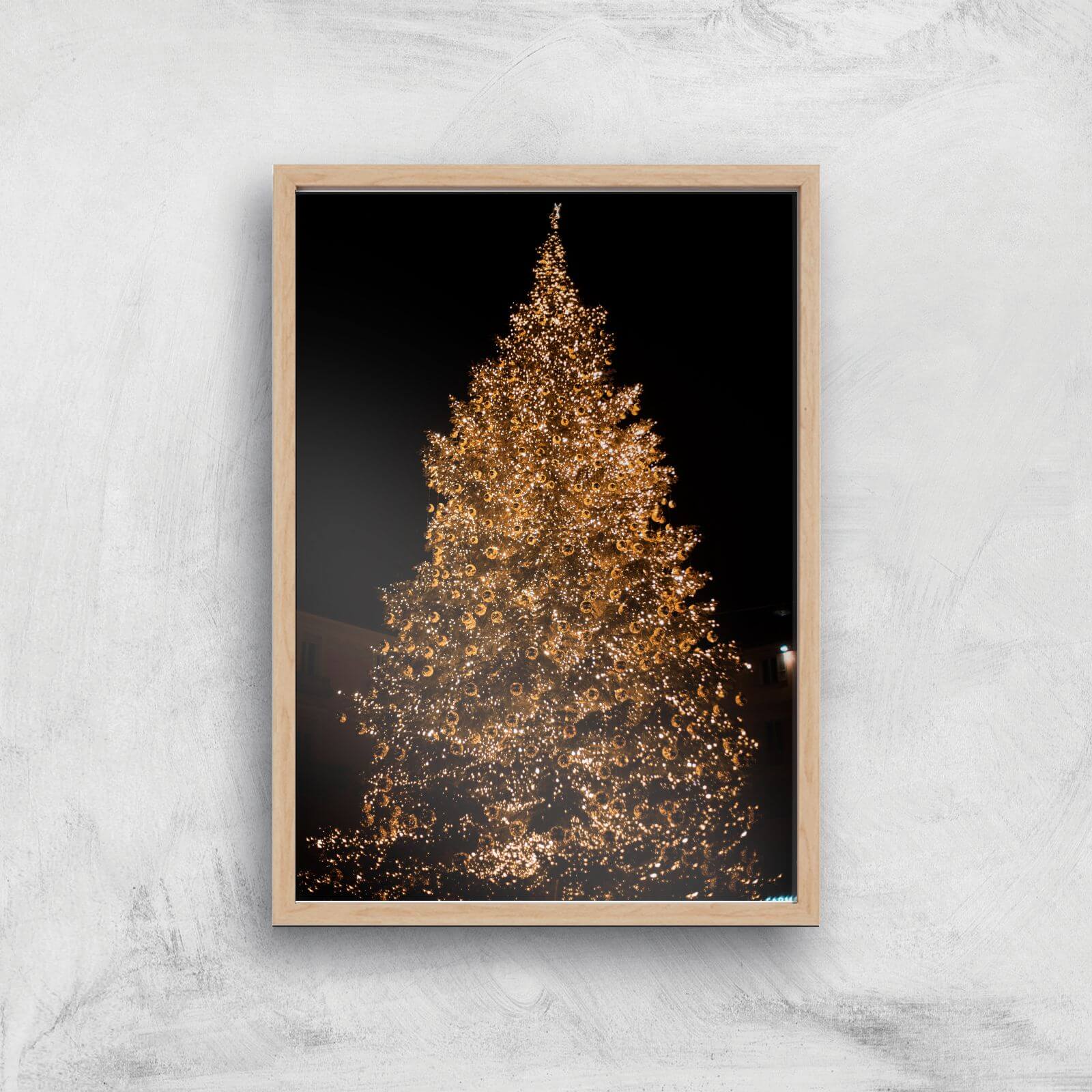 Christmas Tree Pretty Lights Giclee Art Print - A4 - Wooden Frame