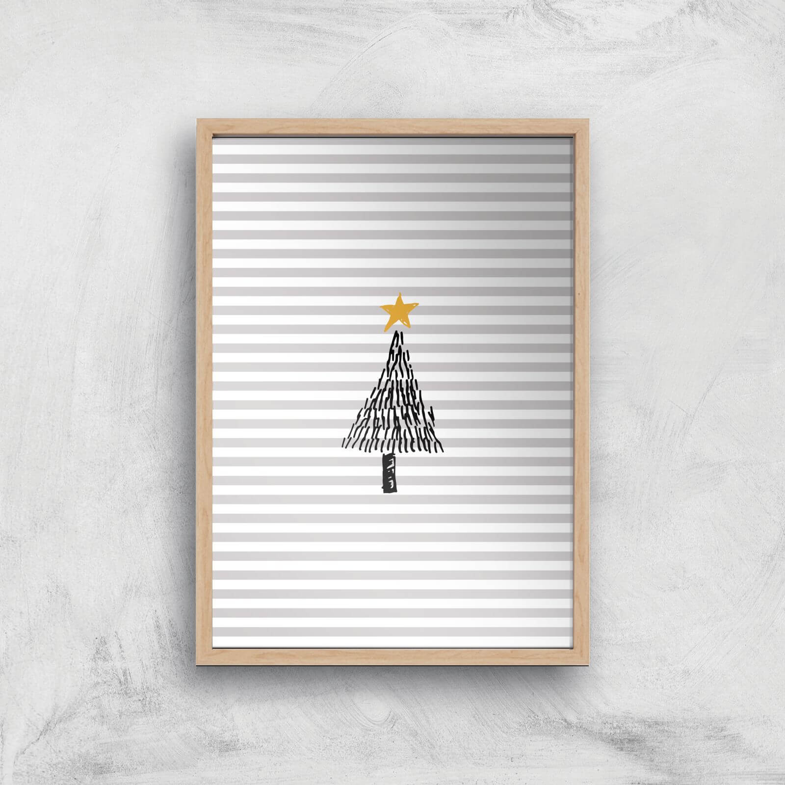 Stripe Christmas Tree Giclee Art Print - A3 - Wooden Frame