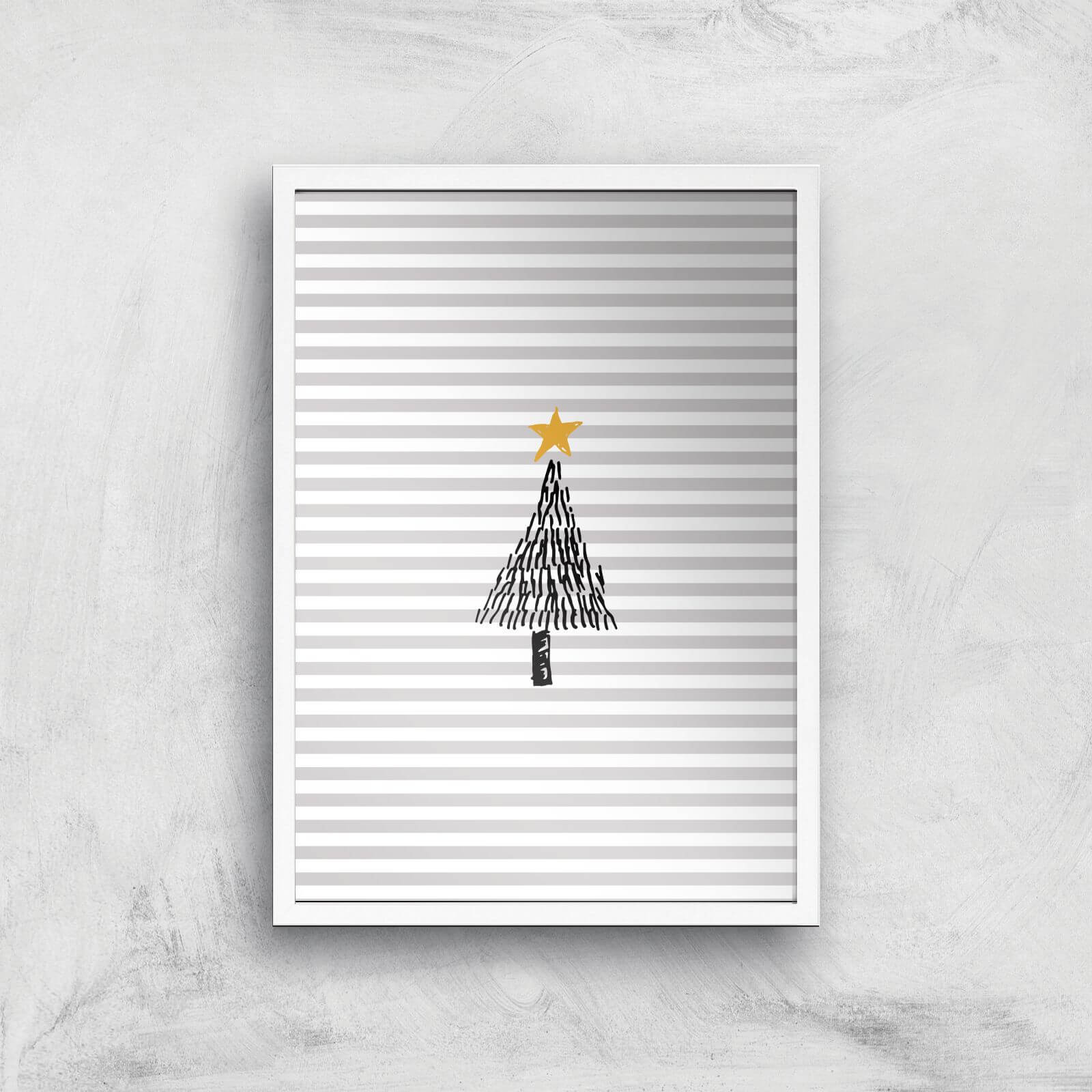 Stripe Christmas Tree Giclee Art Print - A3 - White Frame