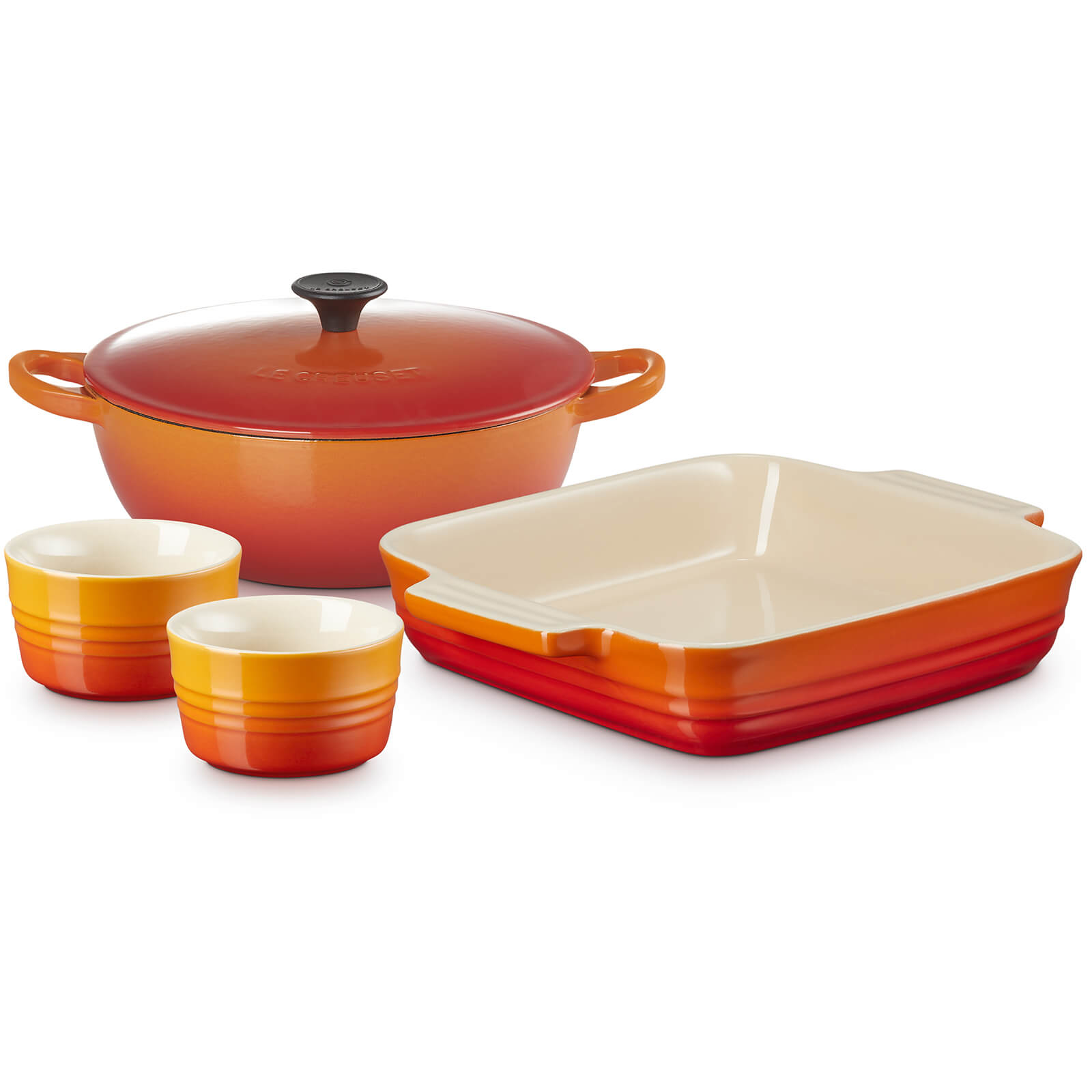 Le Creuset Stoneware Soup Pot, Square Dish and Ramekins Set - Volcanic
