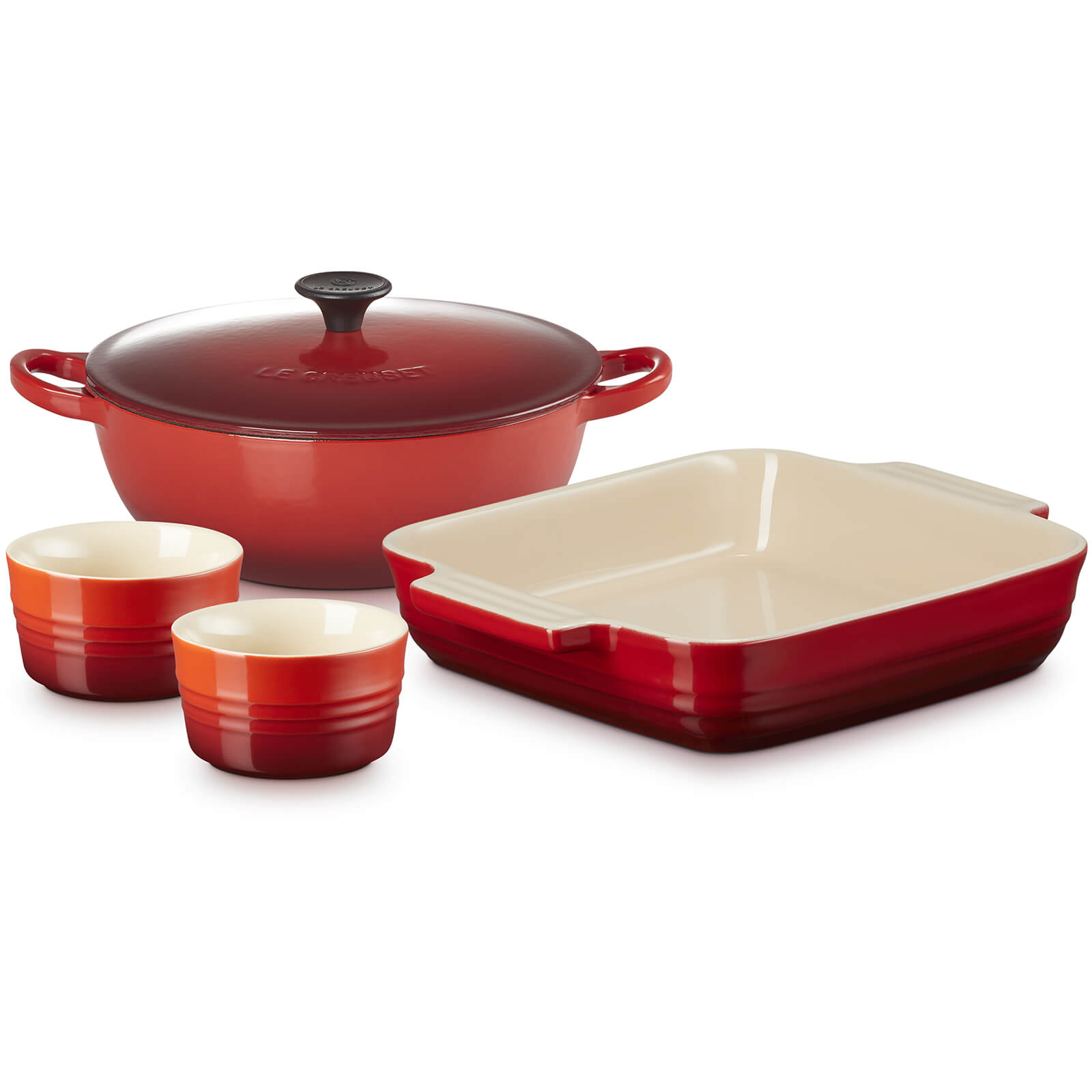Le Creuset Stoneware Soup Pot, Square Dish and Ramekins Set - Cerise