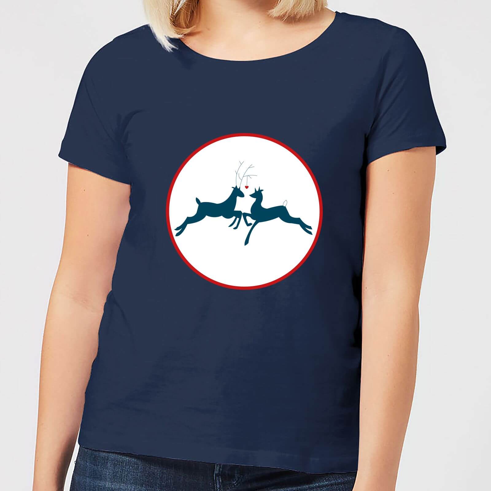 Reindeer Kisses Women's T-Shirt - Navy - XS - Navy
