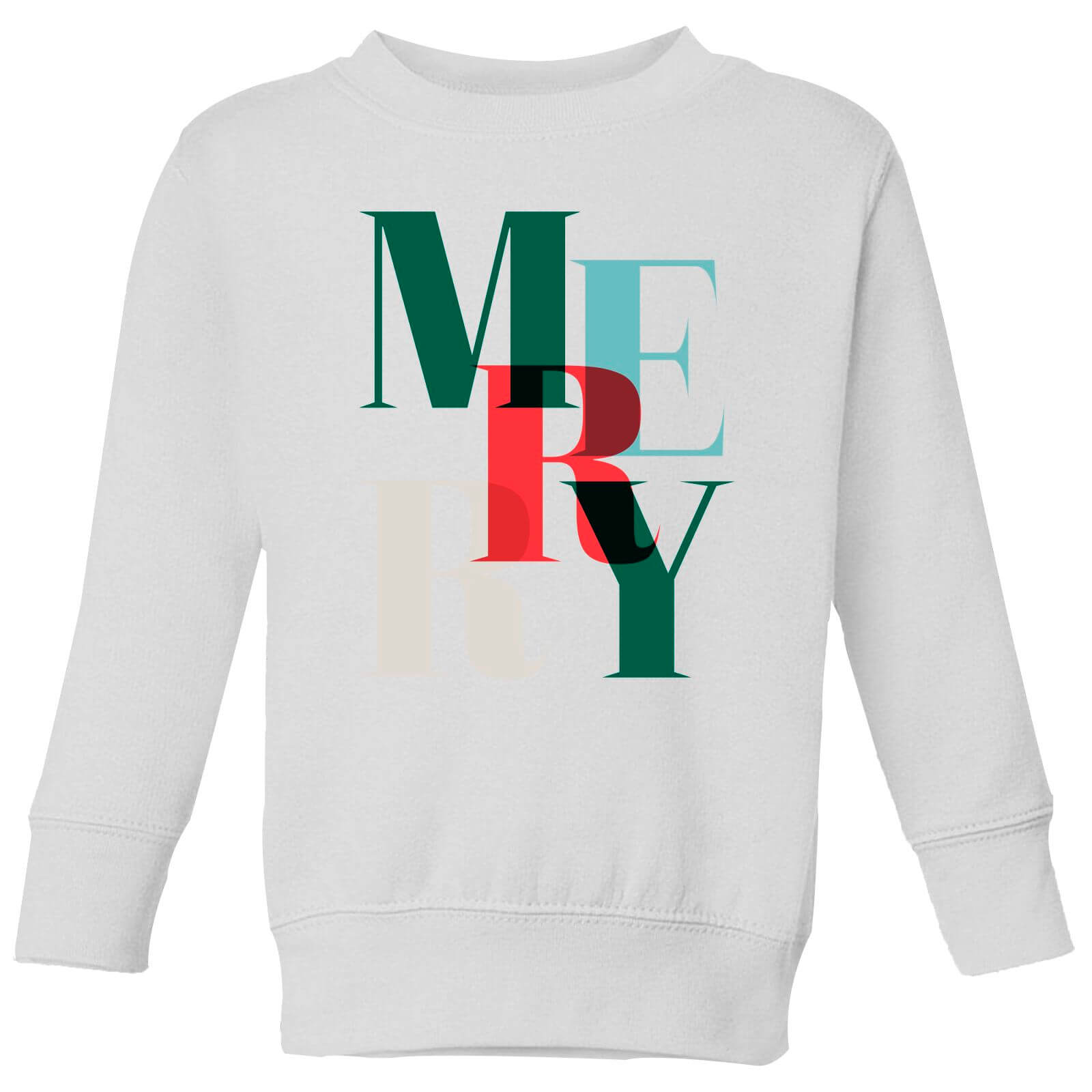 Graphic Merry Kids' Sweatshirt - White - 3-4 Years