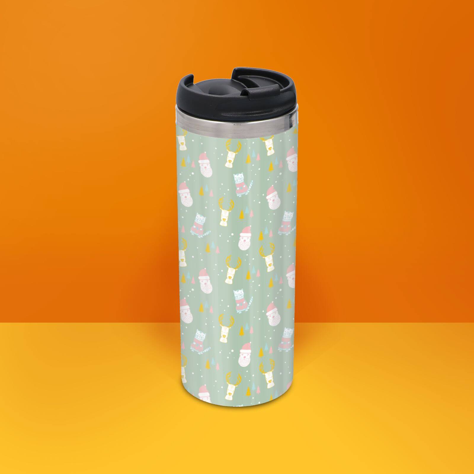 Santa Pattern Stainless Steel Thermo Travel Mug