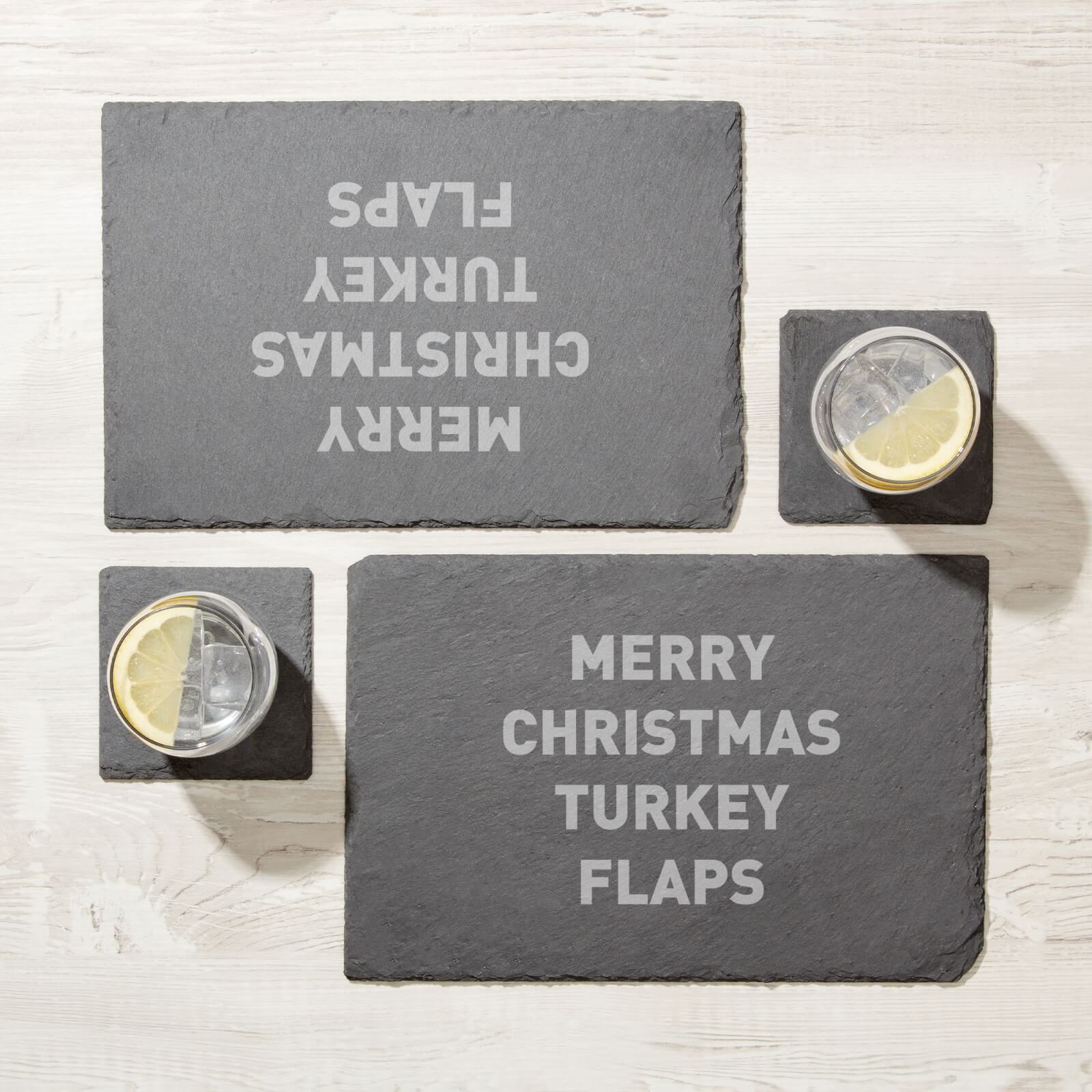 Merry Christmas Turkey Flaps Engraved Slate Placemat - Set of 2
