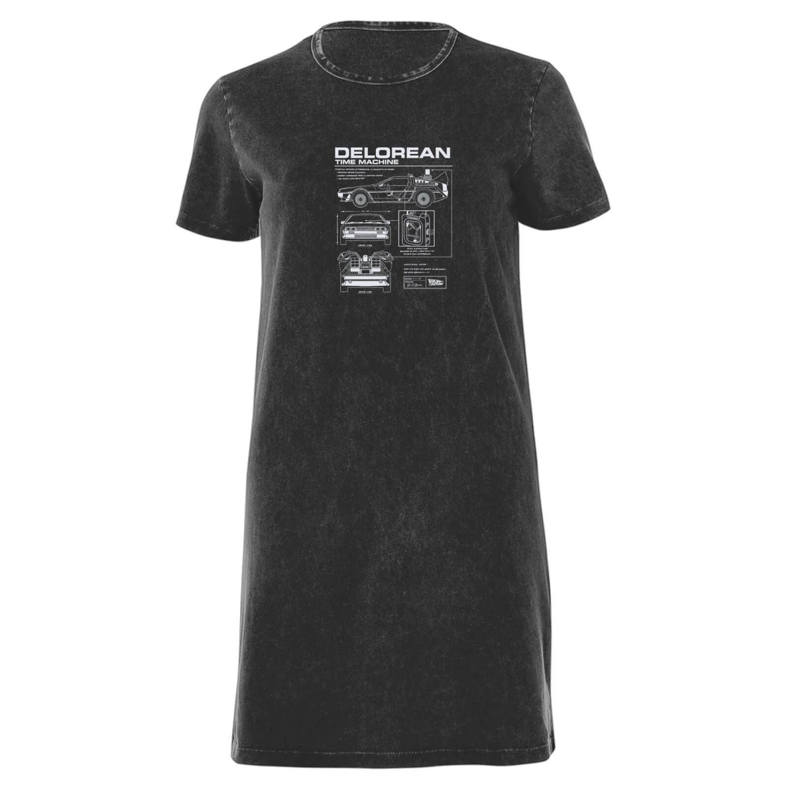 Back To The Future Delorian Women's T-Shirt Dress - Black Acid Wash - S - Black Acid Wash