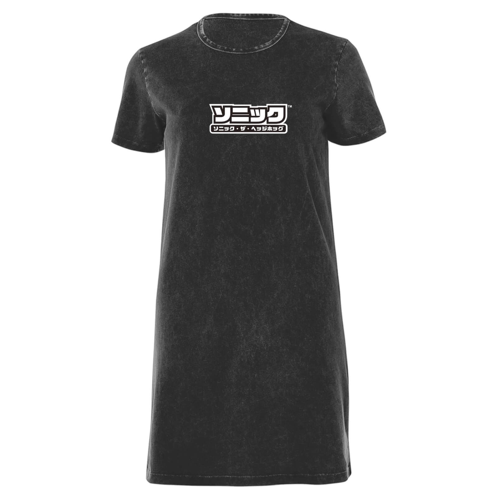 Sega Start Screen Women's T-Shirt Dress - Black Acid Wash - S - Black Acid Wash