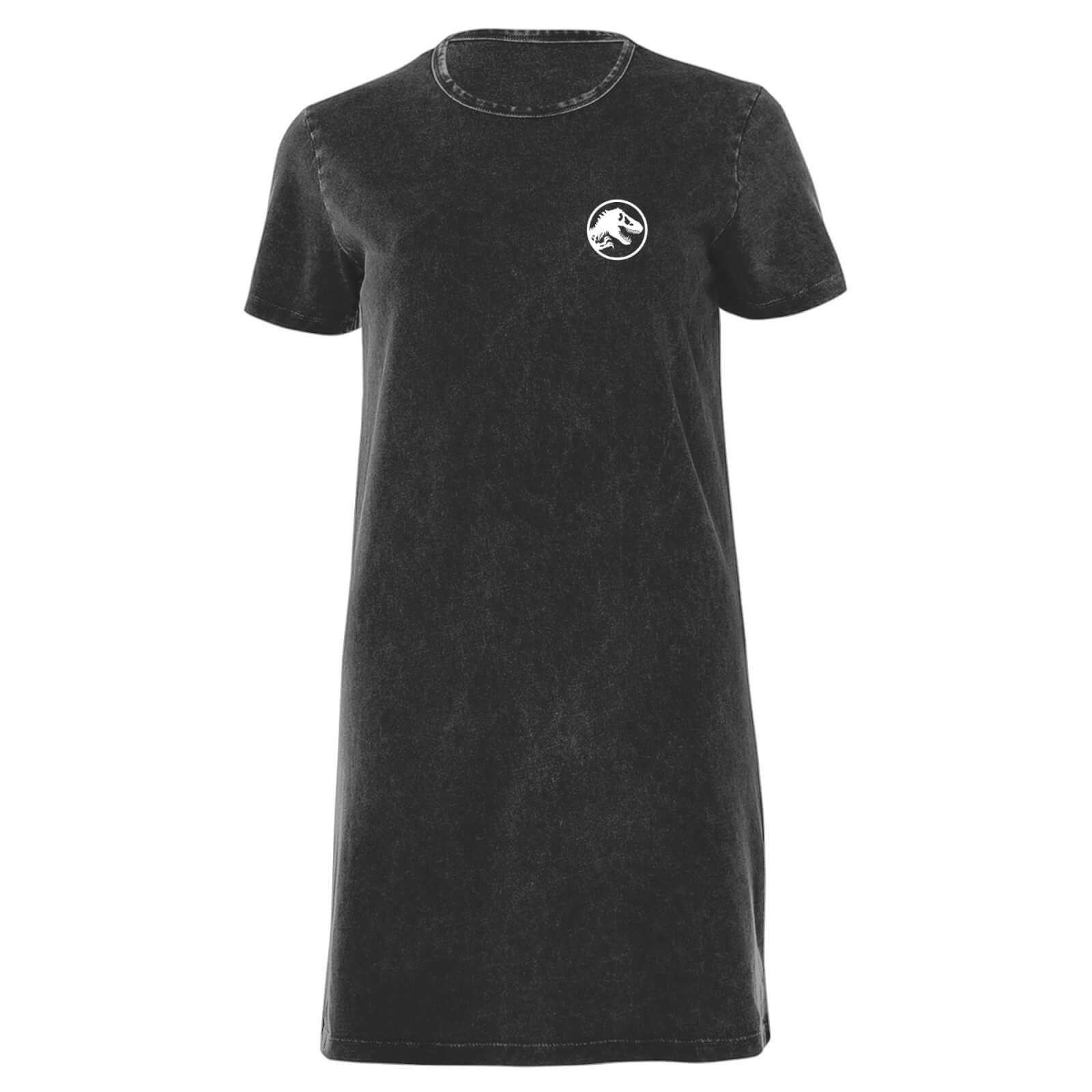 Jurassic Park White Women's T-Shirt Dress - Black Acid Wash - S - Black Acid Wash