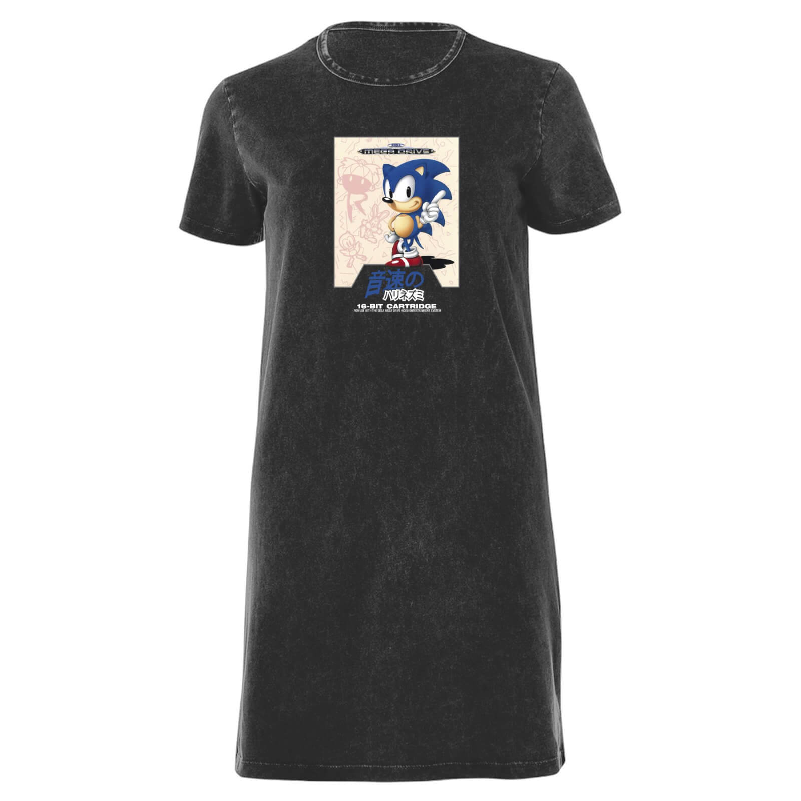 Sega Sonic Women's T-Shirt Dress - Black Acid Wash - S - Black Acid Wash