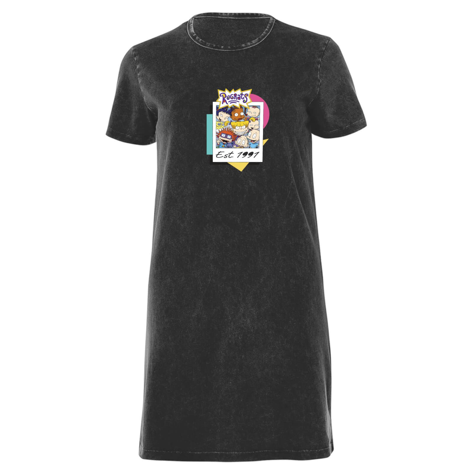 Nickelodeon Rugrats Women's T-Shirt Dress - Black Acid Wash - S - Black Acid Wash