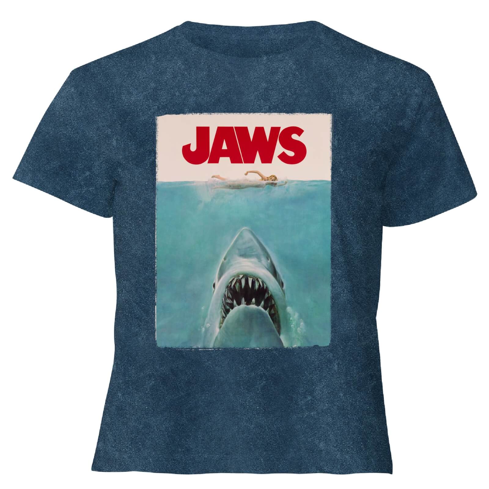 Jaws Classic Poster - Women's Cropped T-Shirt - Navy Acid Wash - XS - Navy Acid Wash