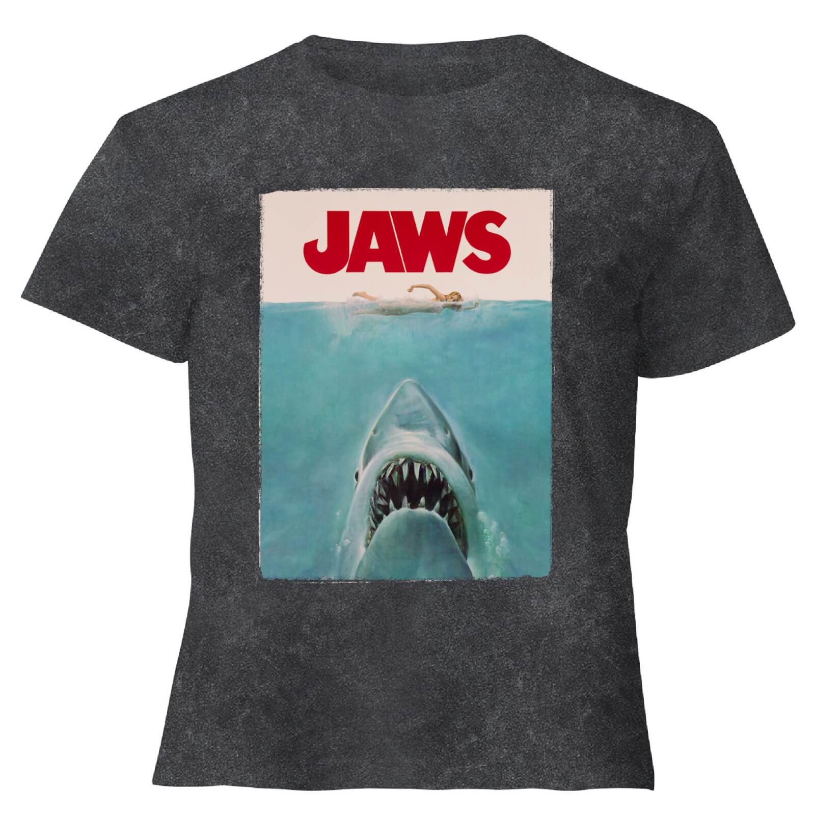 Jaws Classic Poster - Women's Cropped T-Shirt - Black Acid Wash - XS - Black Acid Wash