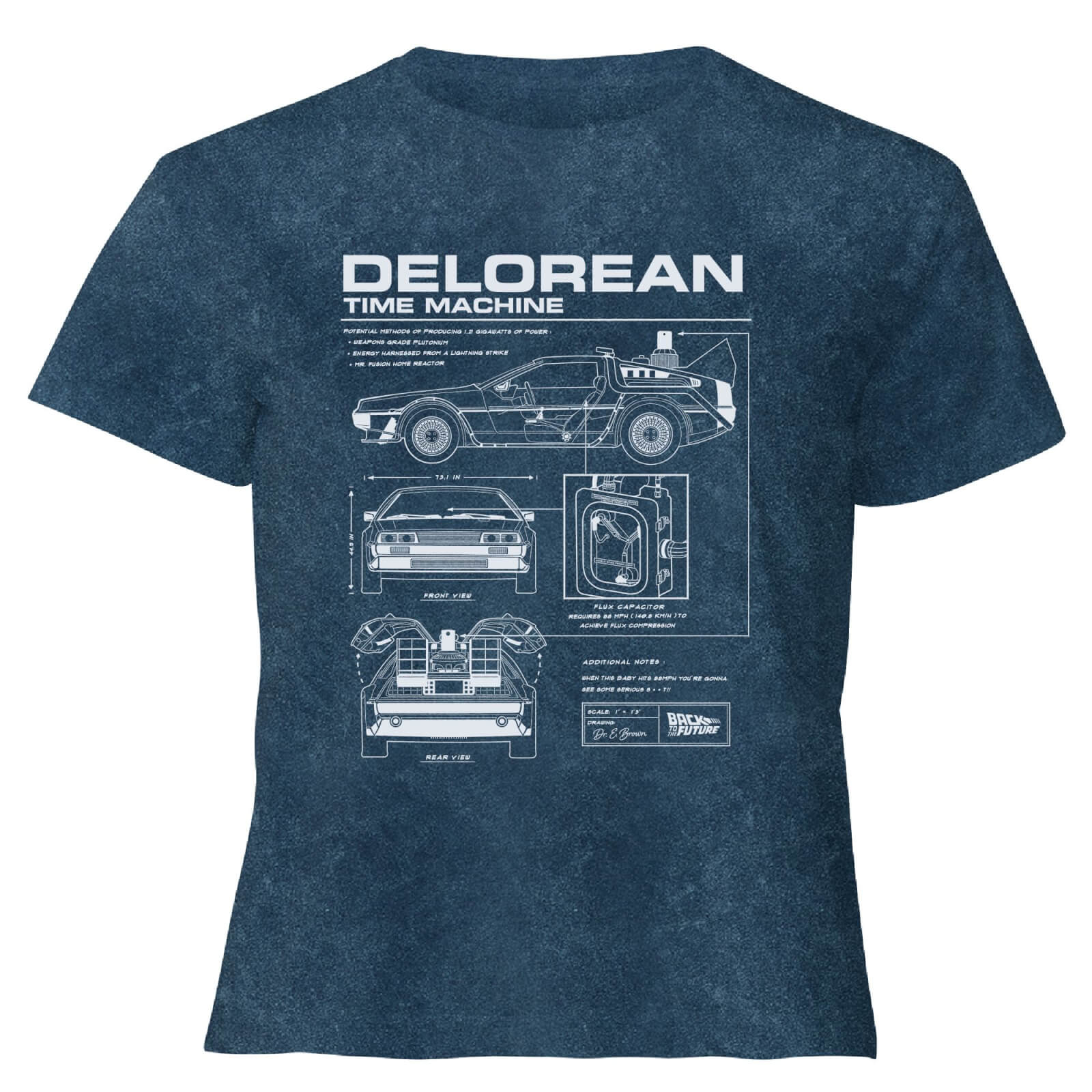 Image of Back To The Future Delorean - Women's Cropped T-Shirt - Navy Acid Wash - M - Navy Acid Wash