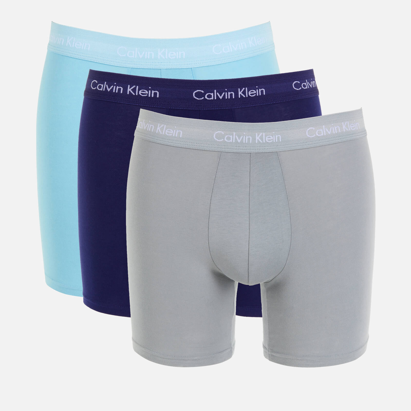 Calvin Klein Men's Cotton Stretch 3 Pack Boxer Briefs - Hydrangea Blue/Blue Marin/Purple - S