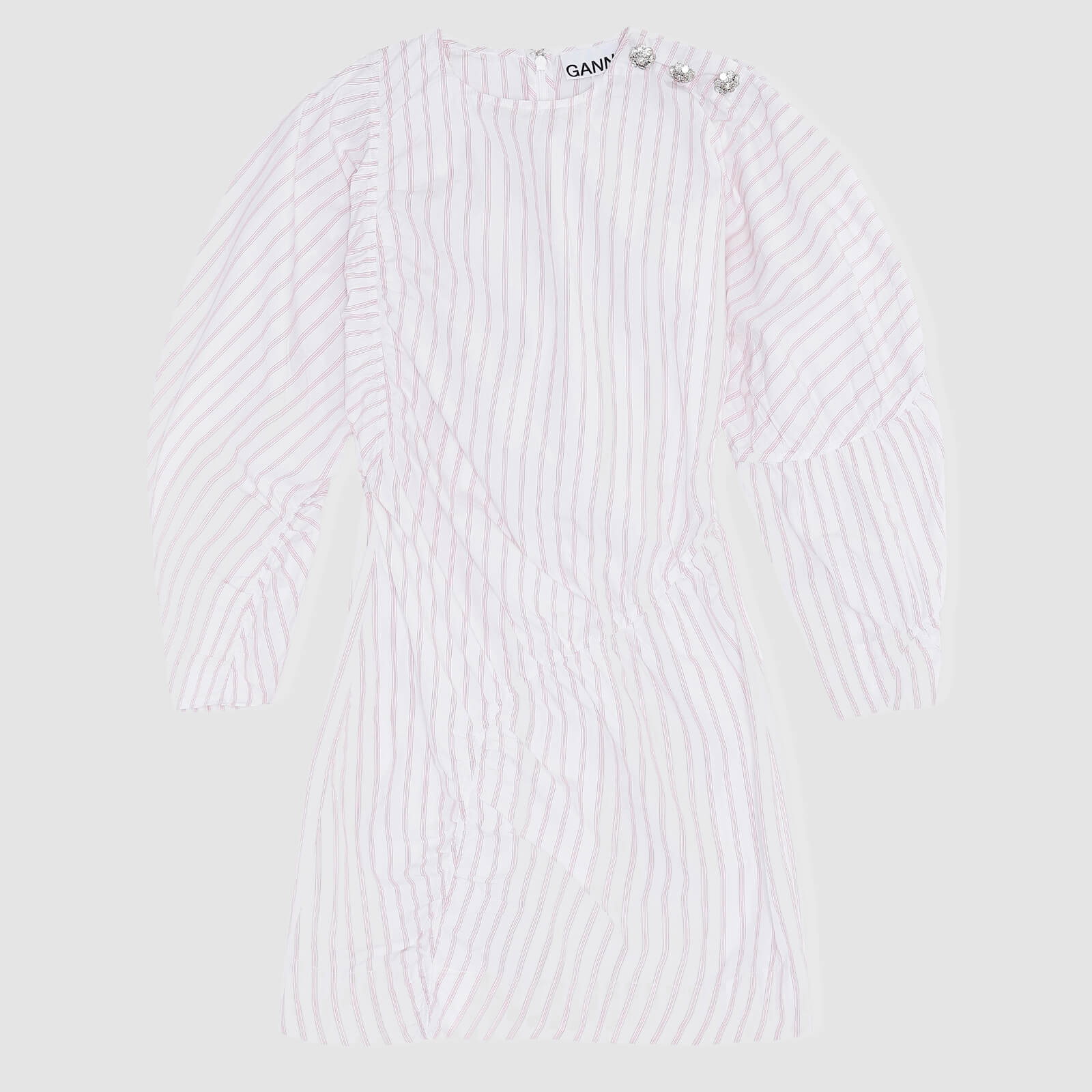 Ganni Women's Stripe Cotton Dress - White - EU 36/UK 8