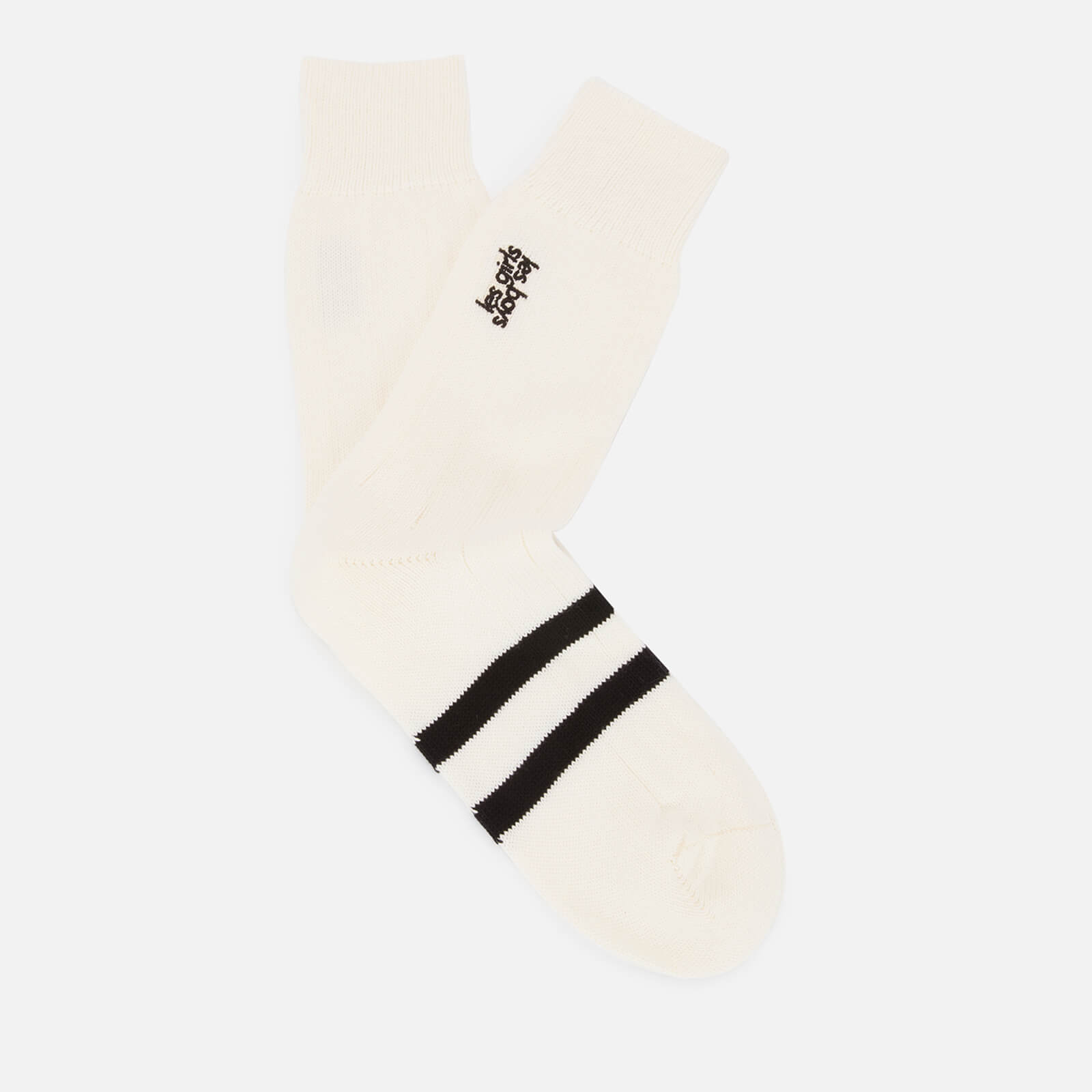 Les Girls Les Boys Women's Embroidered Cotton Mid Calf Socks - Off White - M