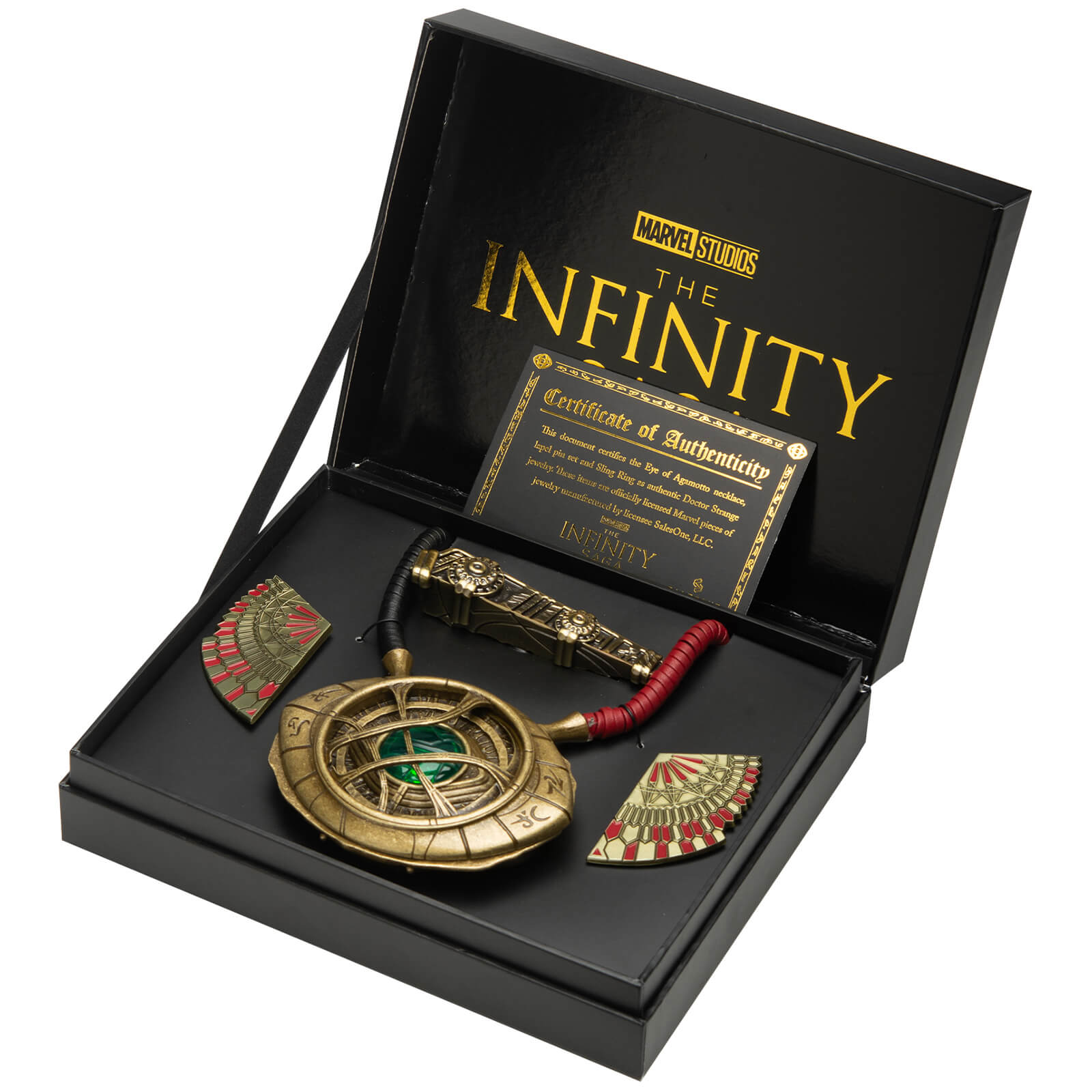 Image of Marvel Doctor Strange Limited Edition Replica Set - Eye of Agamotto, Levitation Cloak Pins and Sling Ring (Worldwide Exclusive)