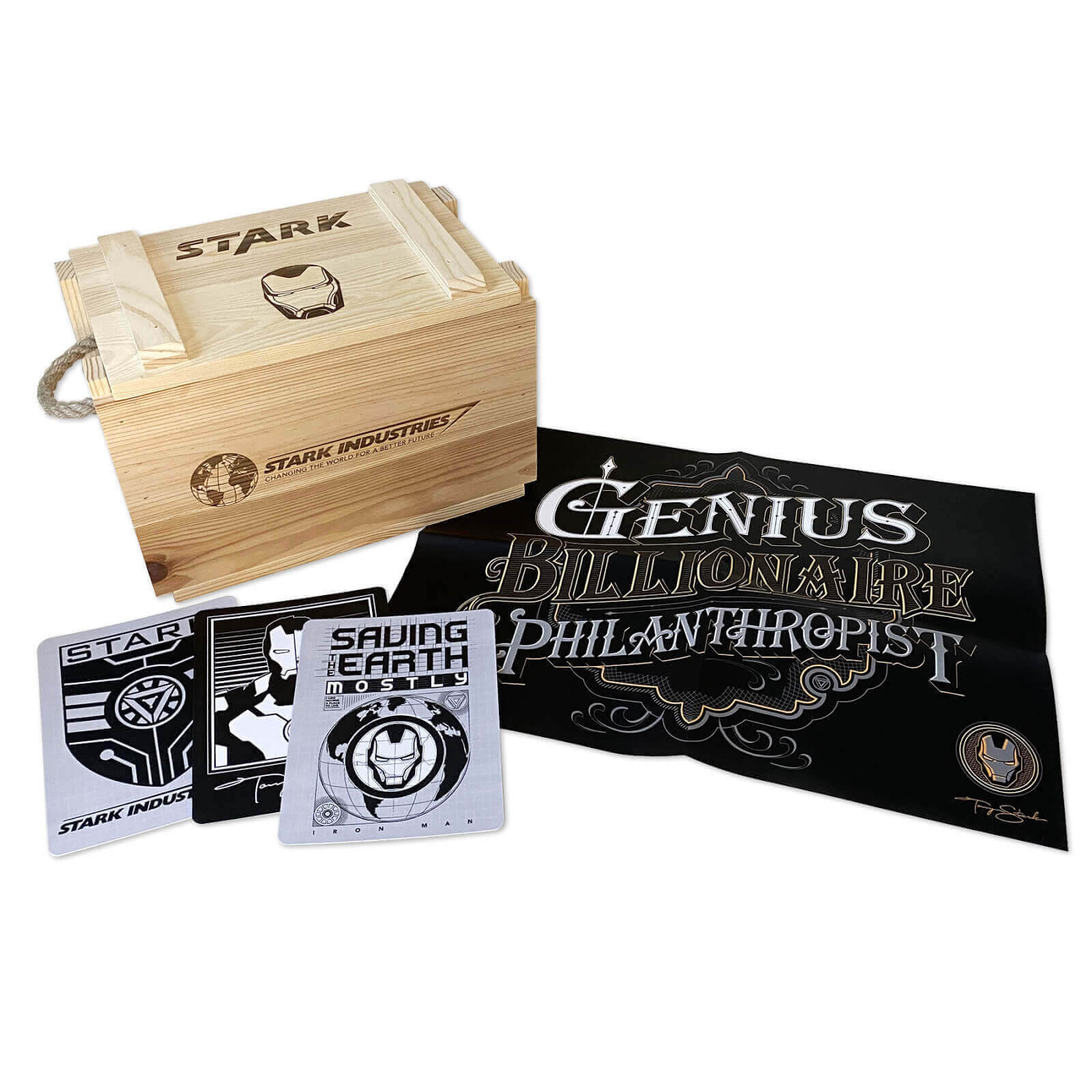 Iron Man Stark Industries Ammo Crate with Tony Stark Poster, Art Cards Zavvi Exclusive & 1 -3 4K Ultra HD Blu-ray Bundle
