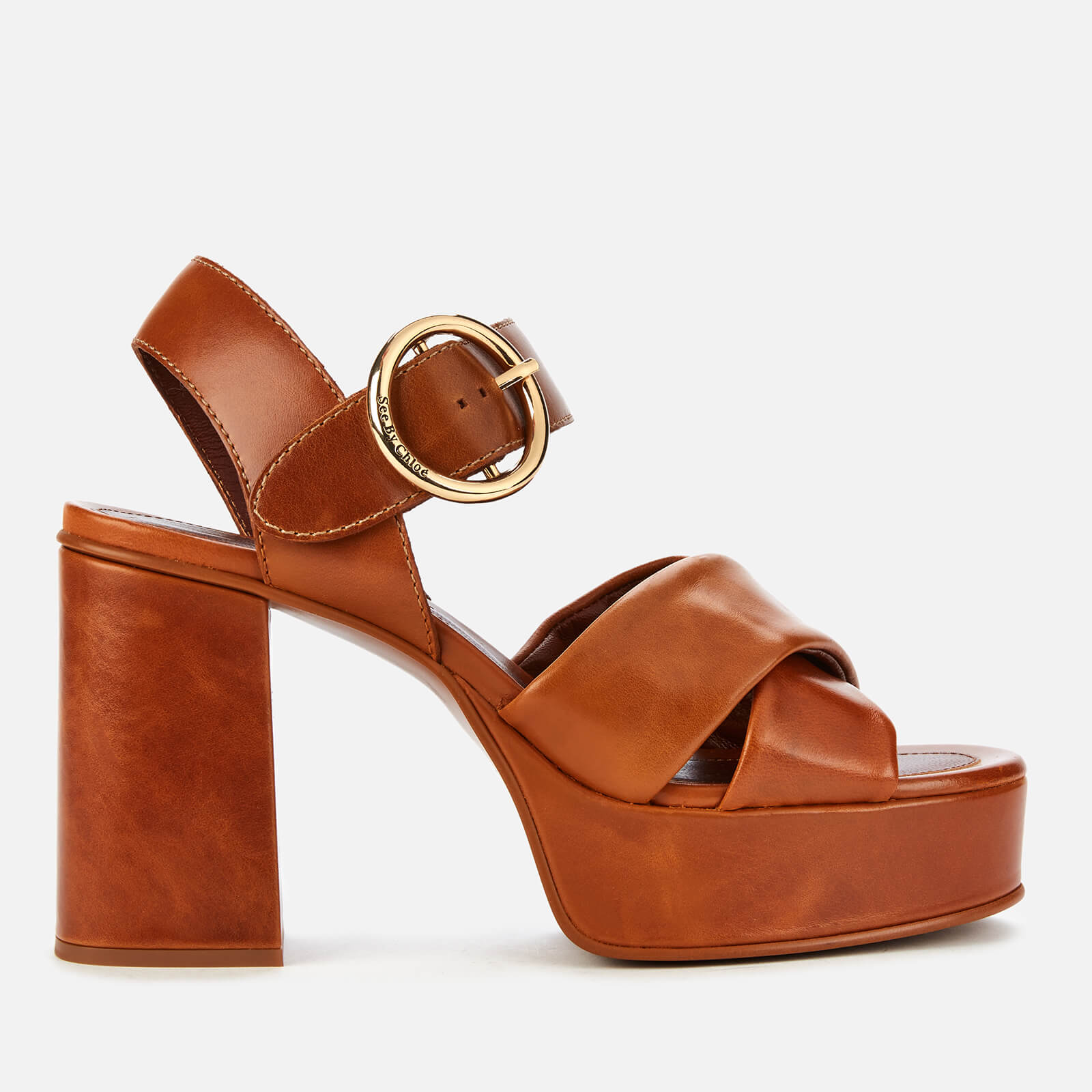 See By Chloe Women's Lyna Leather Platform Heeled Sandals - Light Brown