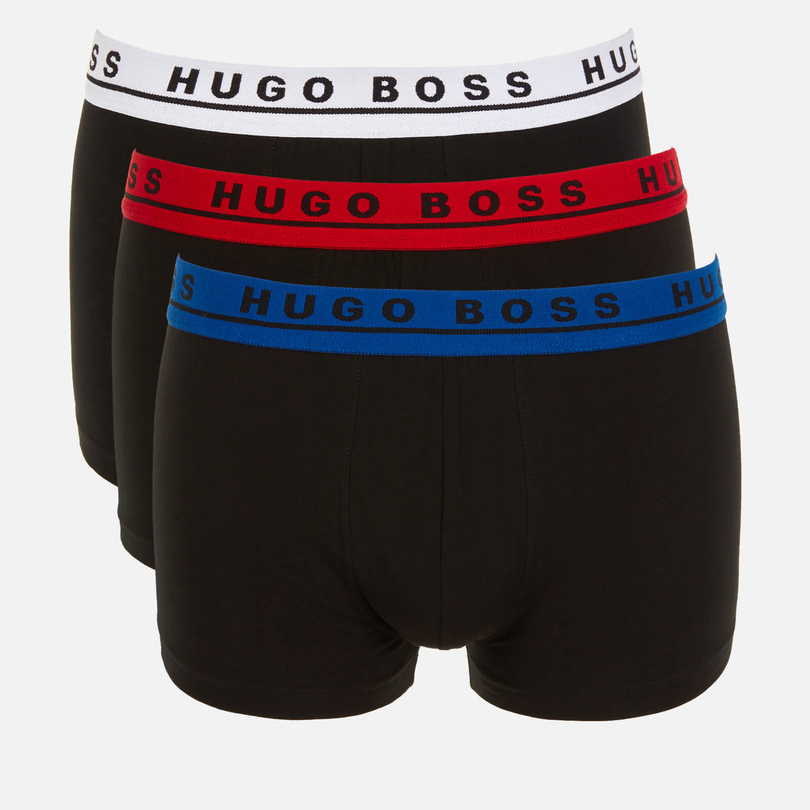 BOSS Bodywear Men's Trunks with Contrast Waistband Triple Pack - White/Red/Blue - S