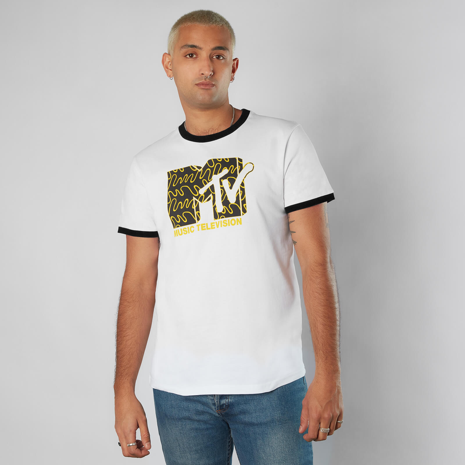 

T-Shirt MTV Waves Ringer - Bianco/Nero - Unisex - L - Bianco