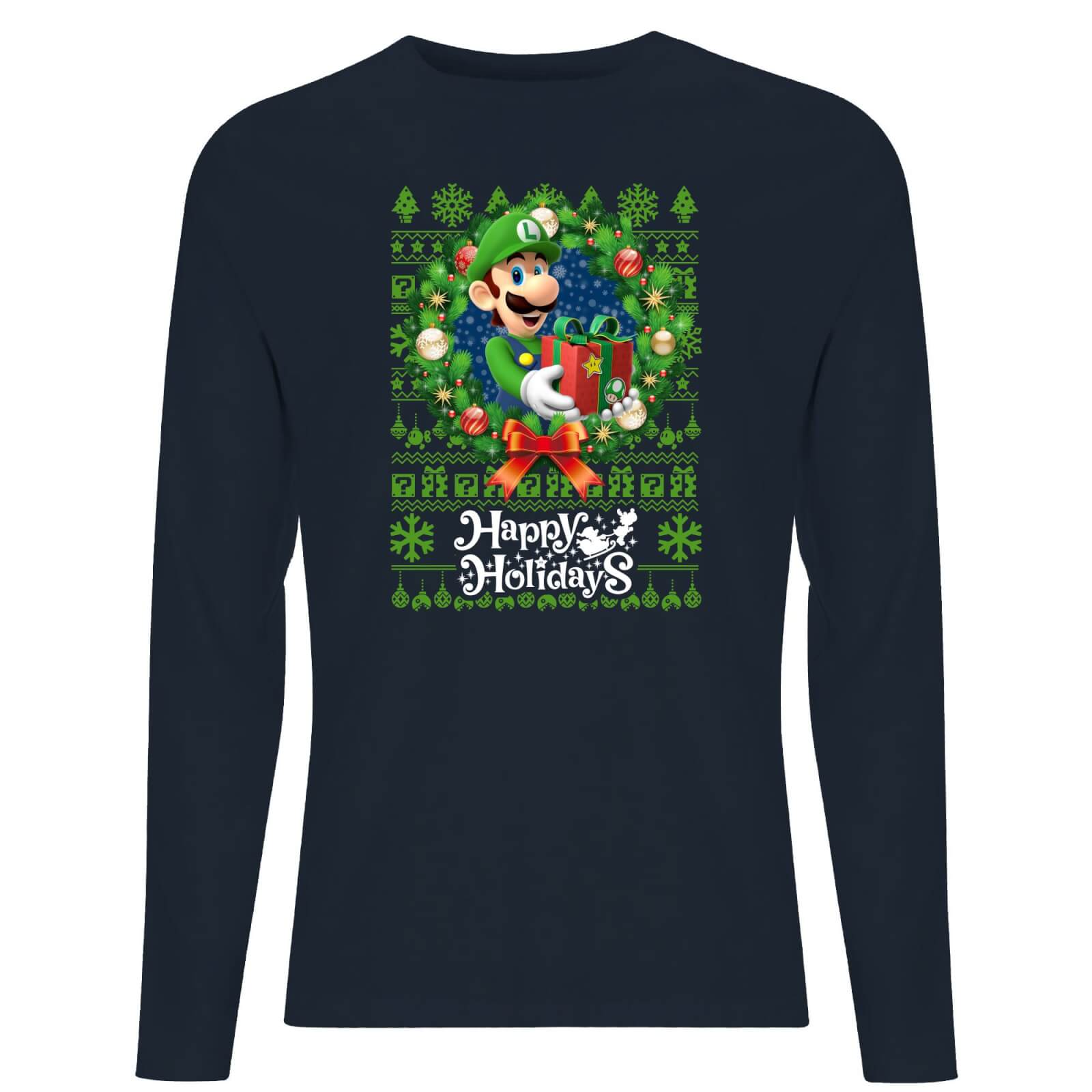 

Nintendo Super Mario Happy Holidays Luigi Unisex Long Sleeve T-Shirt - Navy - L - Navy