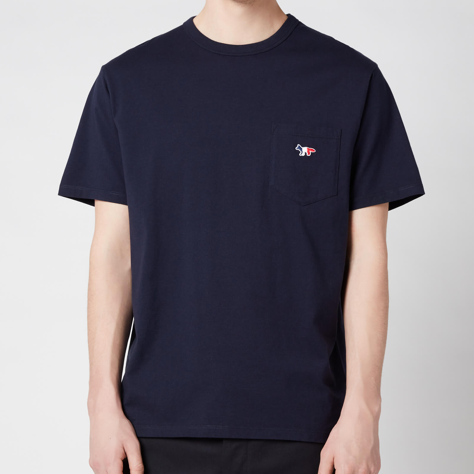 Maison Kitsuné Men's Tricolor Fox Patch Classic Pocket T-Shirt - Navy - S