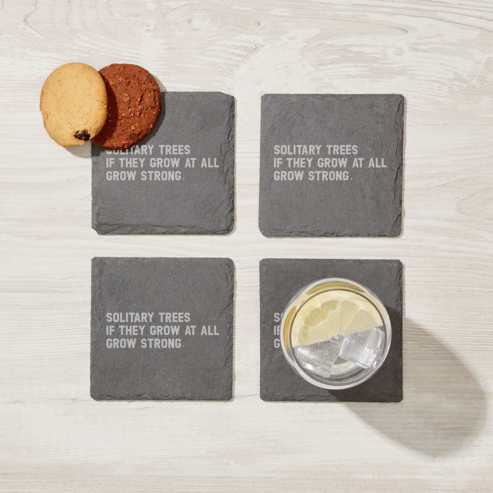 Solitary Trees If They Grow At All Grow Strong Engraved Slate Coaster Set