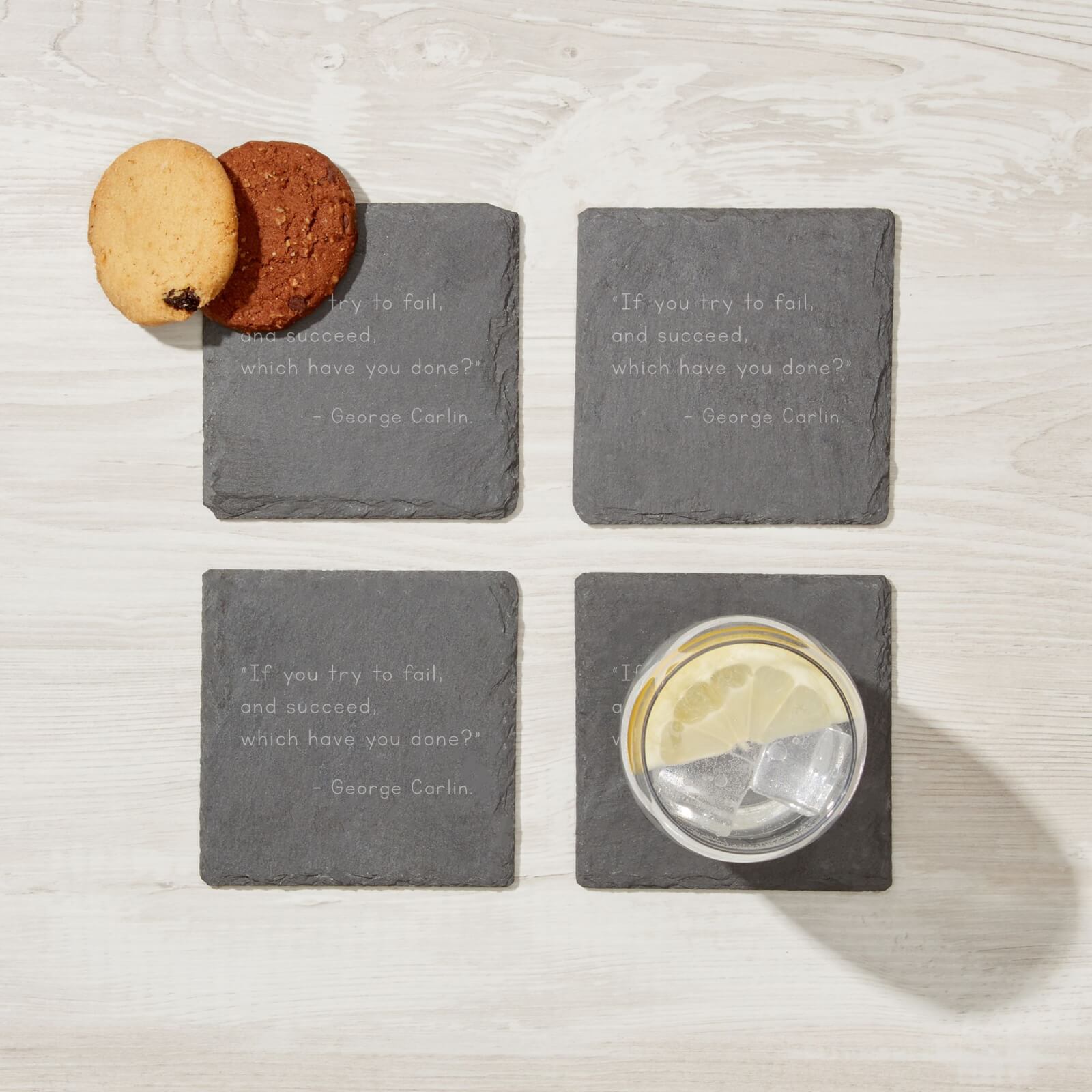 If You Try But Fail Engraved Slate Coaster Set