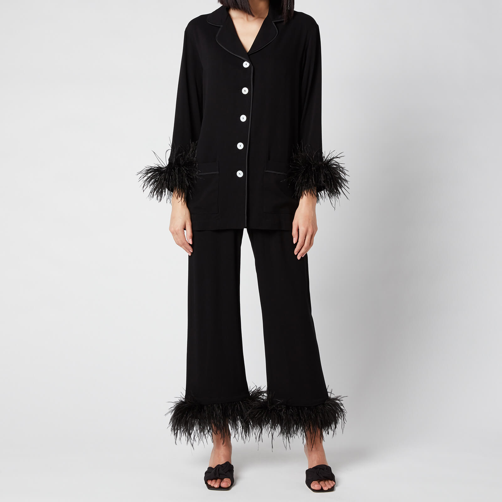 Sleeper Women's Party Pyjama Set with Double Feathers - Black - XS