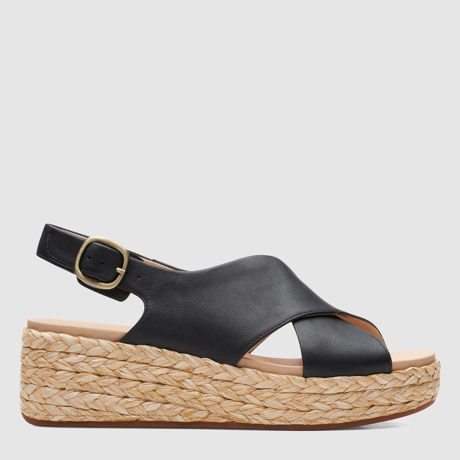 Image of Clarks Women's Kimmei Cross Leather Wedged Sandals - Black - UK 3
