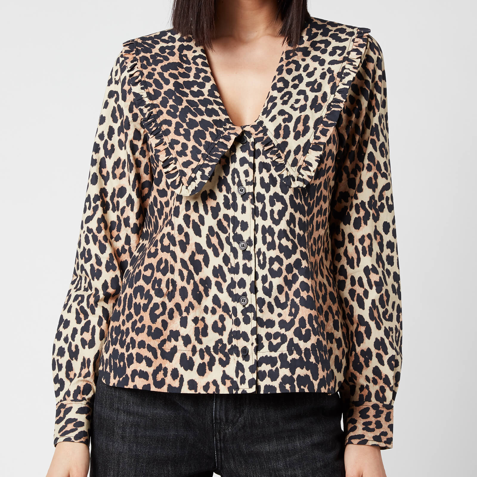 Ganni Women's Printed Cotton Poplin Shirt - Leopard - Eu 36/Uk 8