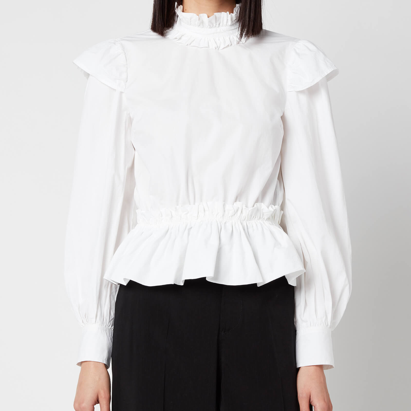 Ganni Women's Cotton Poplin High Neck Shirt - Bright White - Eu 40/ Uk 12