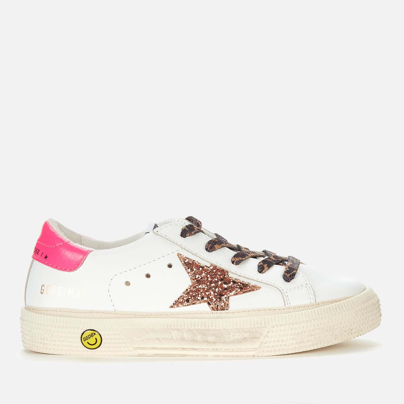 Golden Goose Kids' May Leather Glitter Trainers - White/Peach/Pink Fluo - UK 10 Kids